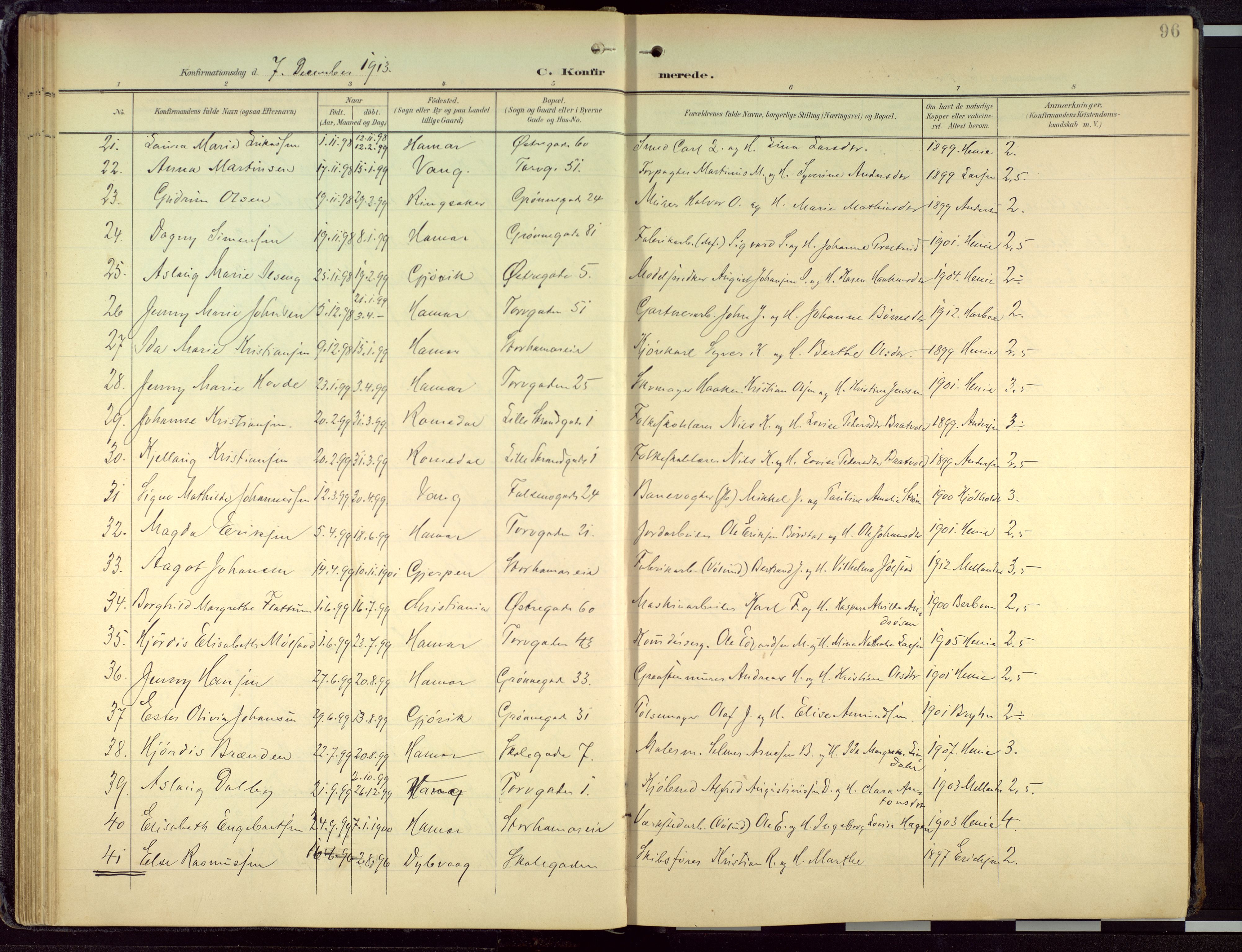 Hamar prestekontor, AV/SAH-DOMPH-002/H/Ha/Haa/L0004: Parish register (official) no. 4, 1899-1973, p. 96