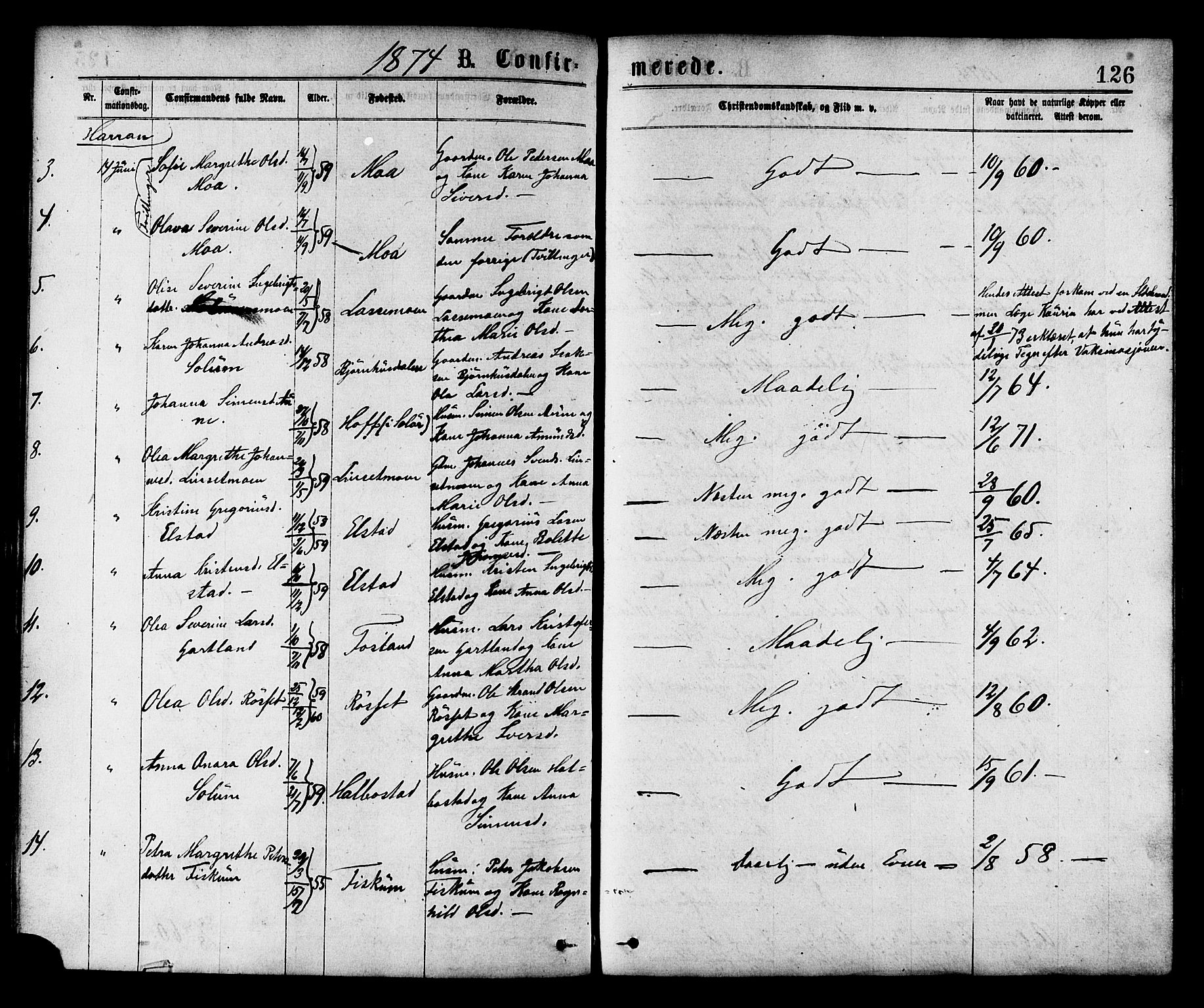 Ministerialprotokoller, klokkerbøker og fødselsregistre - Nord-Trøndelag, AV/SAT-A-1458/758/L0516: Parish register (official) no. 758A03 /1, 1869-1879, p. 126