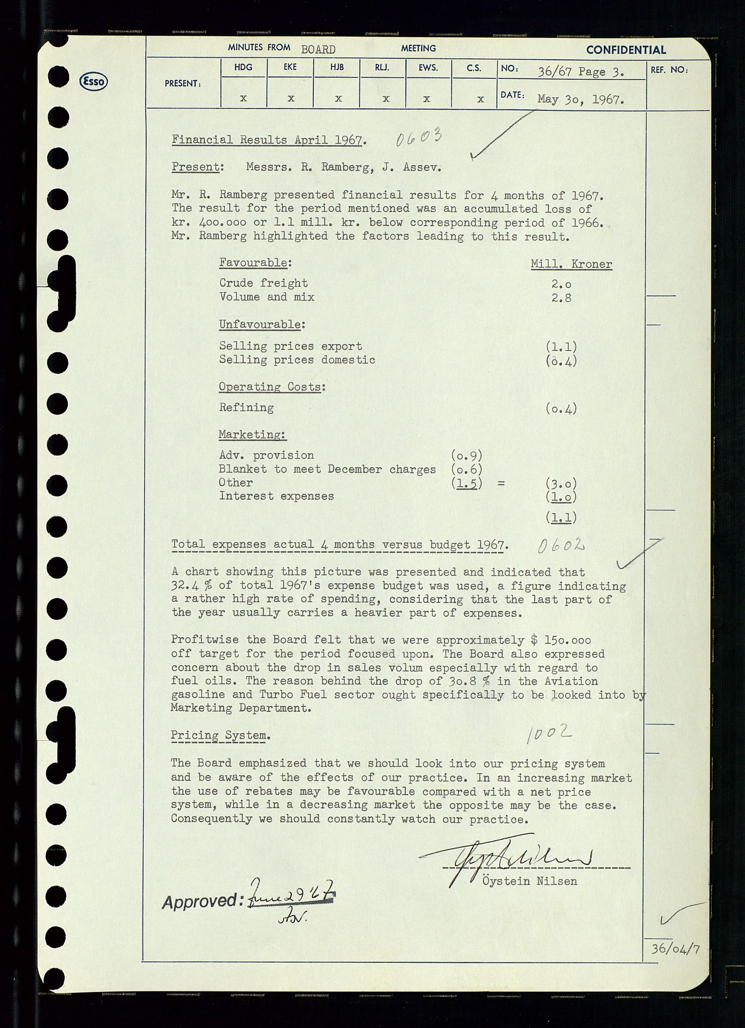 Pa 0982 - Esso Norge A/S, AV/SAST-A-100448/A/Aa/L0002/0003: Den administrerende direksjon Board minutes (styrereferater) / Den administrerende direksjon Board minutes (styrereferater), 1967, p. 73