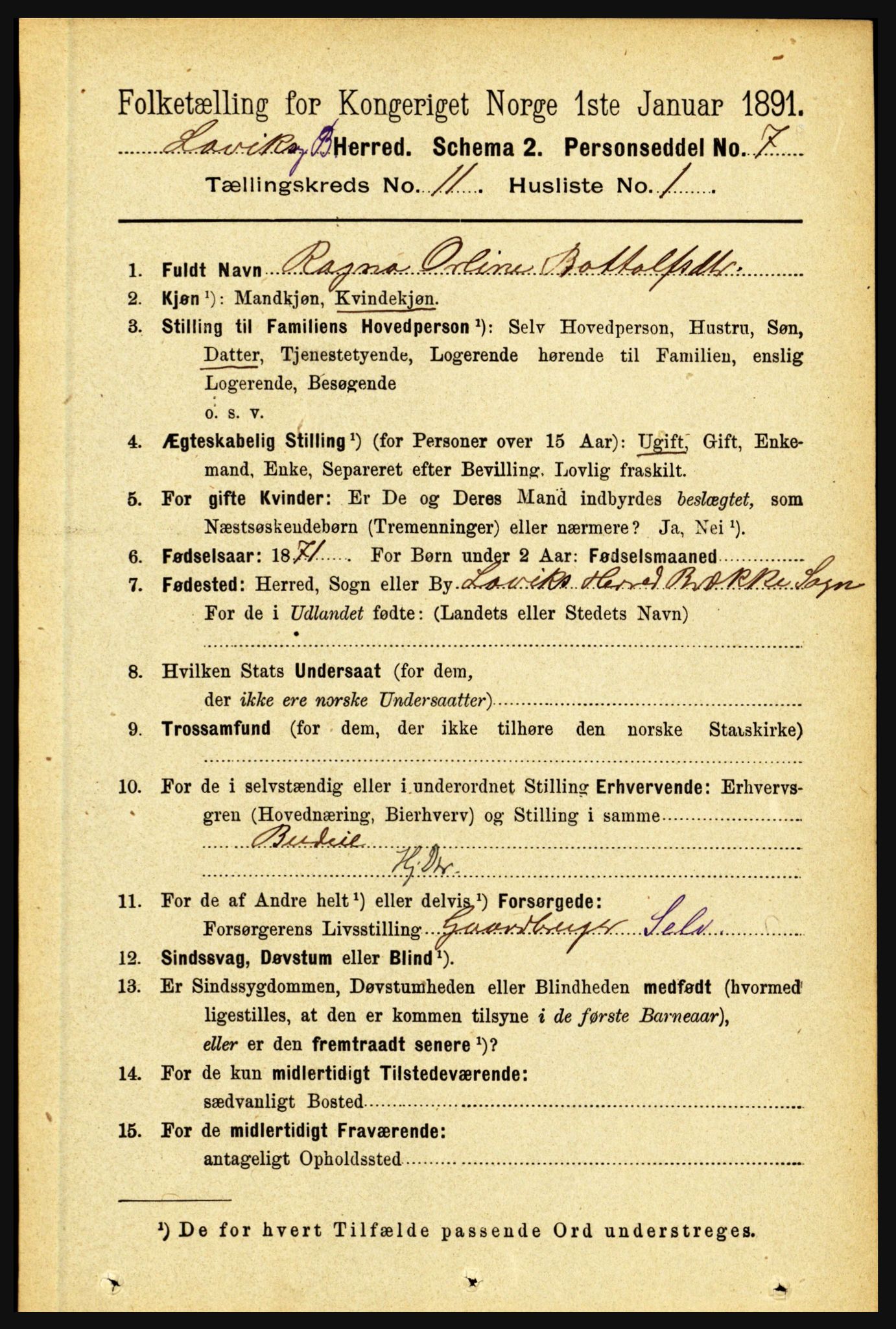 RA, 1891 census for 1415 Lavik og Brekke, 1891, p. 2142