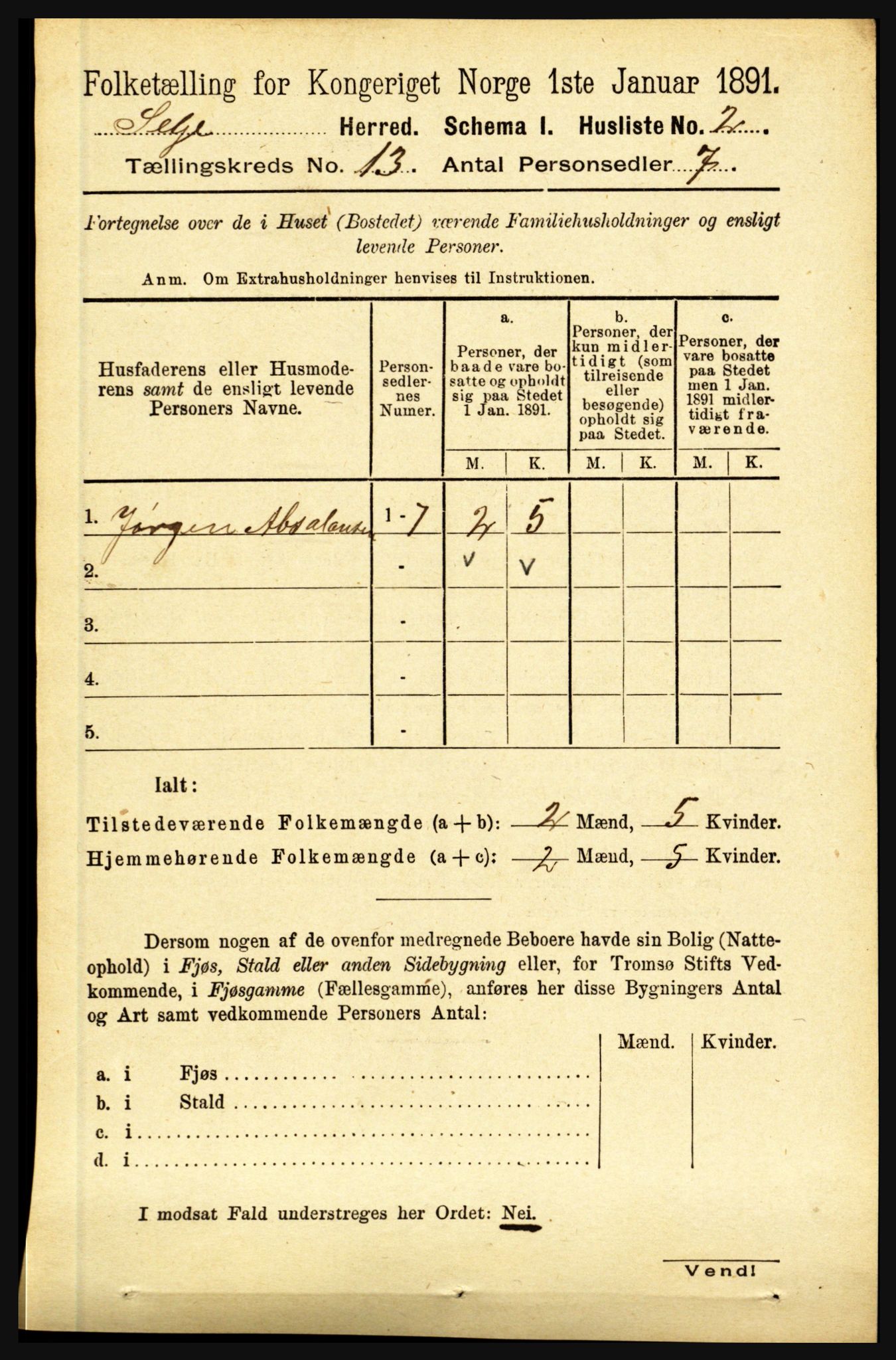 RA, 1891 census for 1441 Selje, 1891, p. 4055