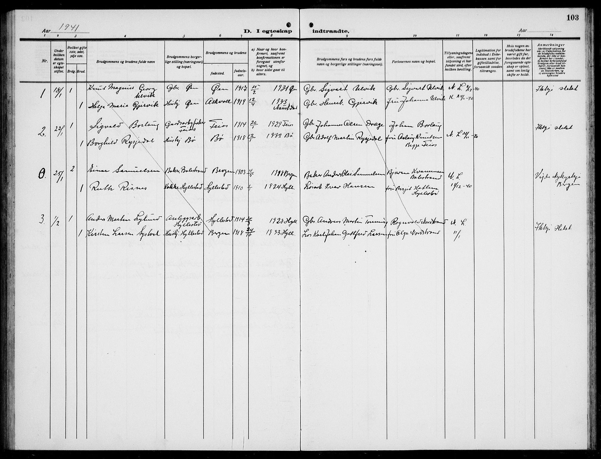 Hyllestad sokneprestembete, SAB/A-80401: Parish register (copy) no. A 4, 1926-1940, p. 103