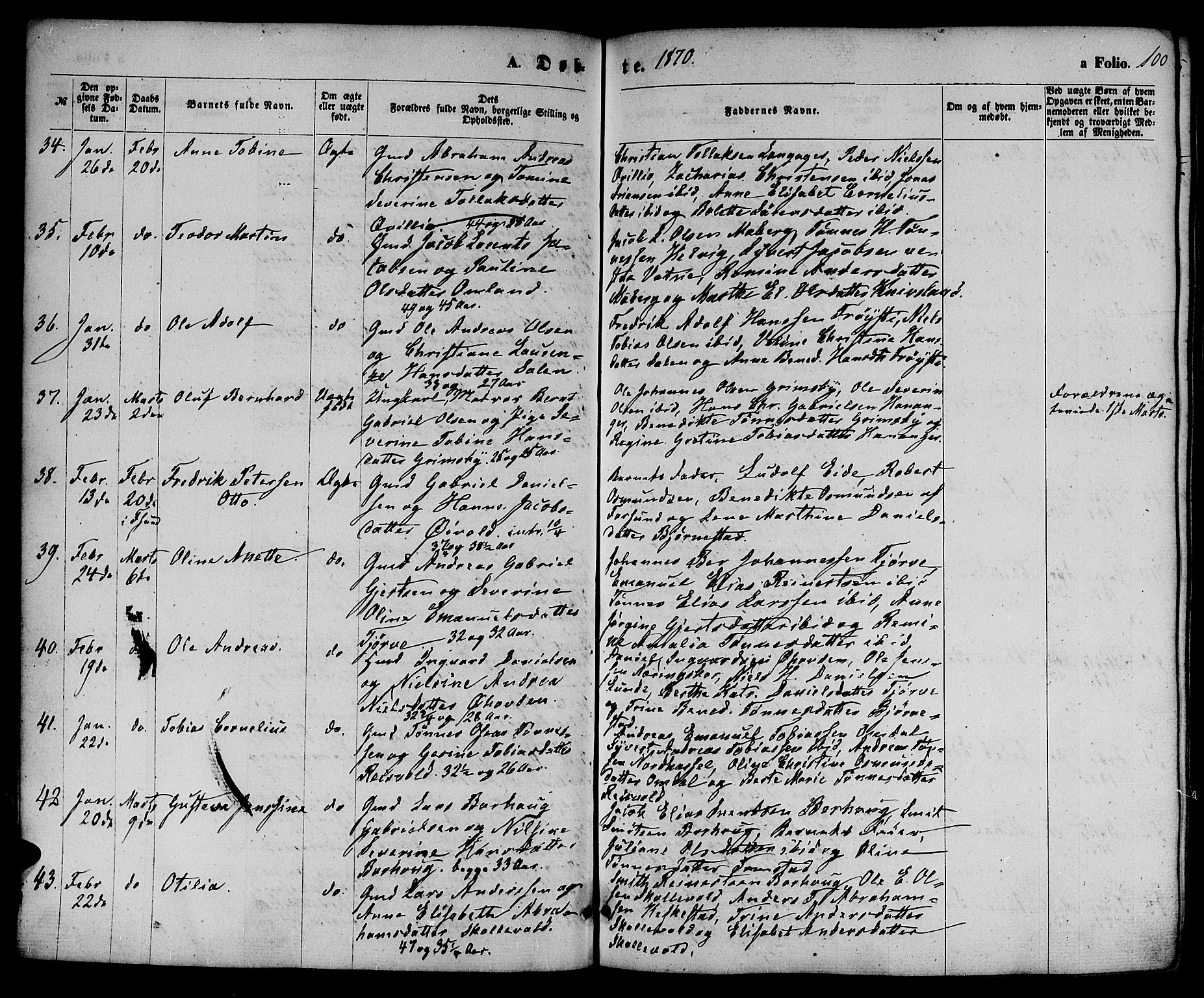 Lista sokneprestkontor, AV/SAK-1111-0027/F/Fb/L0003: Parish register (copy) no. B 3, 1862-1877, p. 100