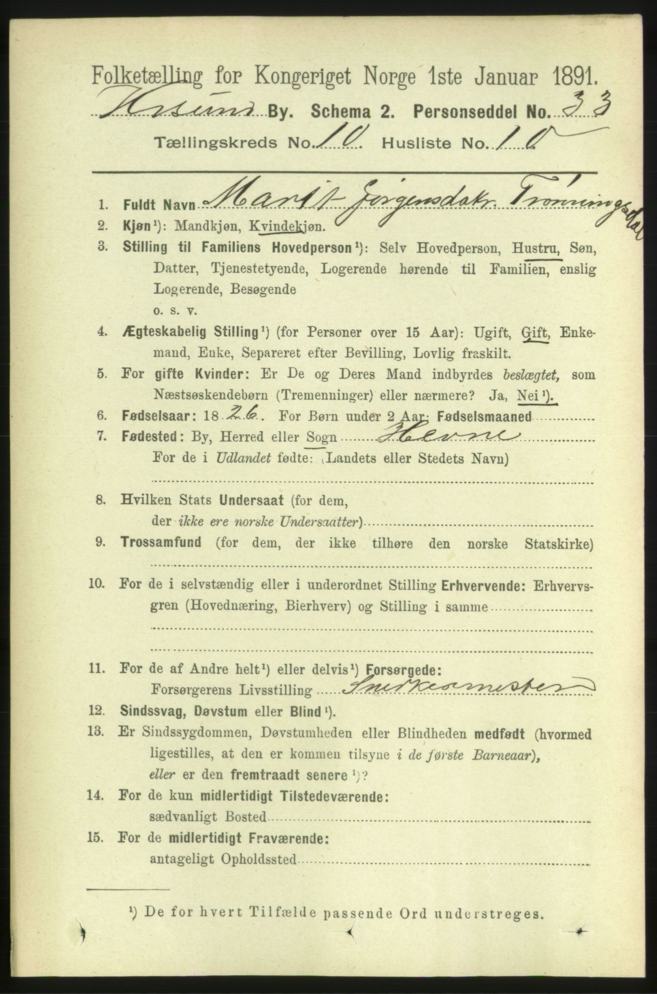 RA, 1891 census for 1503 Kristiansund, 1891, p. 8311