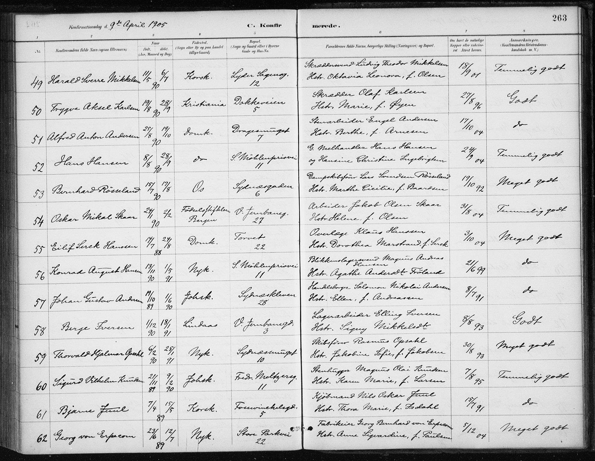 Johanneskirken sokneprestembete, AV/SAB-A-76001/H/Haa/L0008: Parish register (official) no. C 1, 1885-1907, p. 263