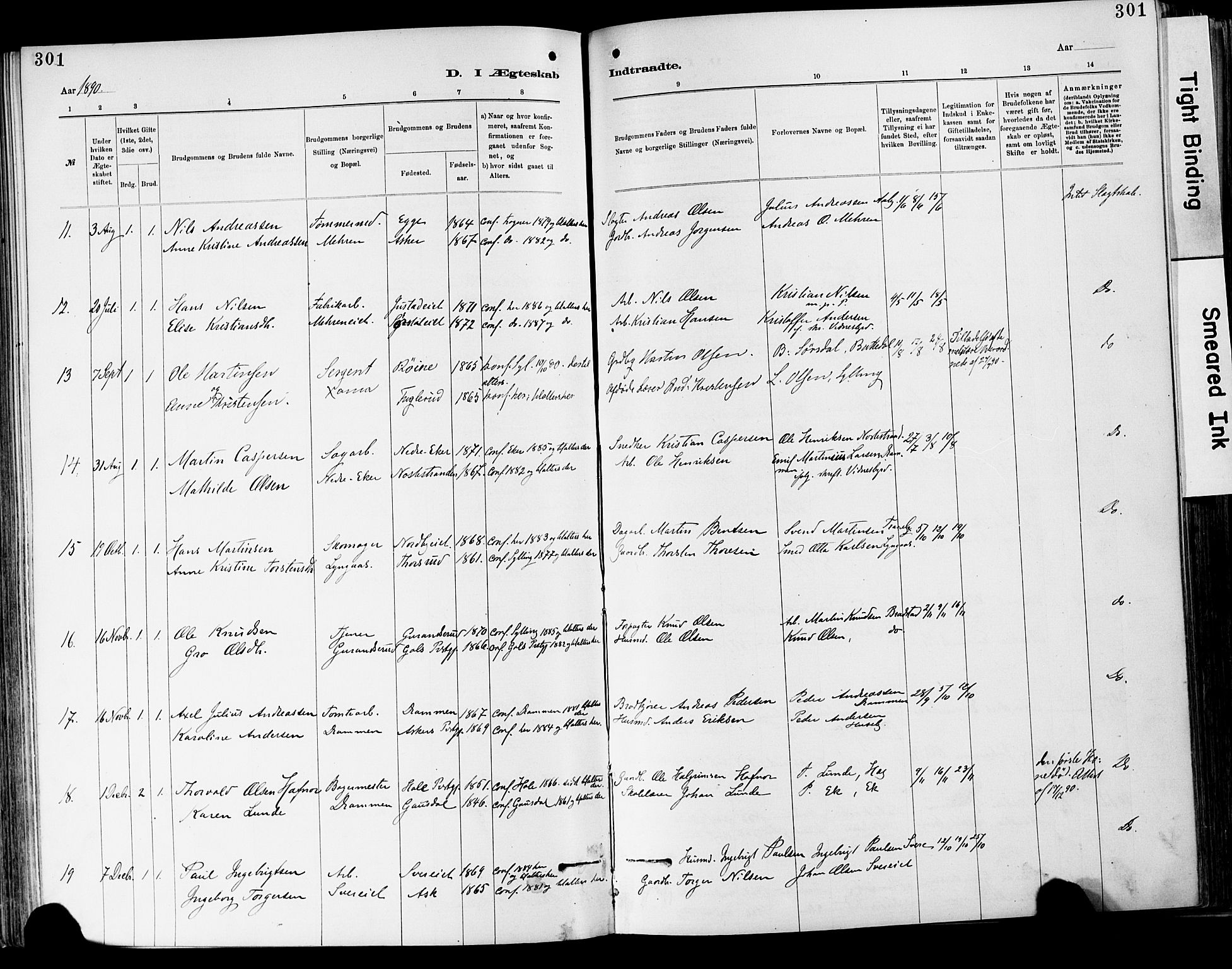 Lier kirkebøker, AV/SAKO-A-230/F/Fa/L0015: Parish register (official) no. I 15, 1883-1894, p. 301