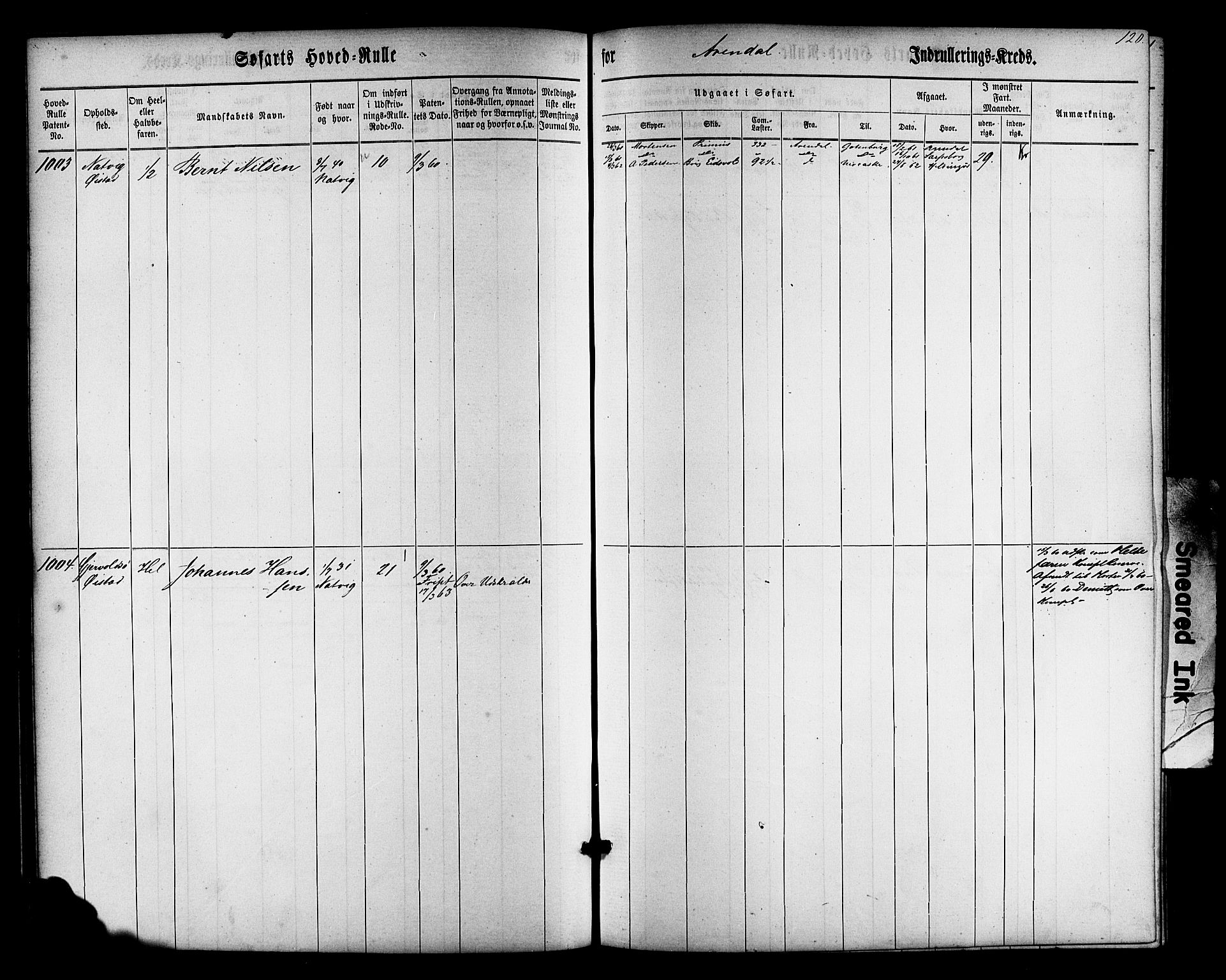 Arendal mønstringskrets, AV/SAK-2031-0012/F/Fb/L0009: Hovedrulle nr 767-1532, S-7, 1857-1864, p. 122