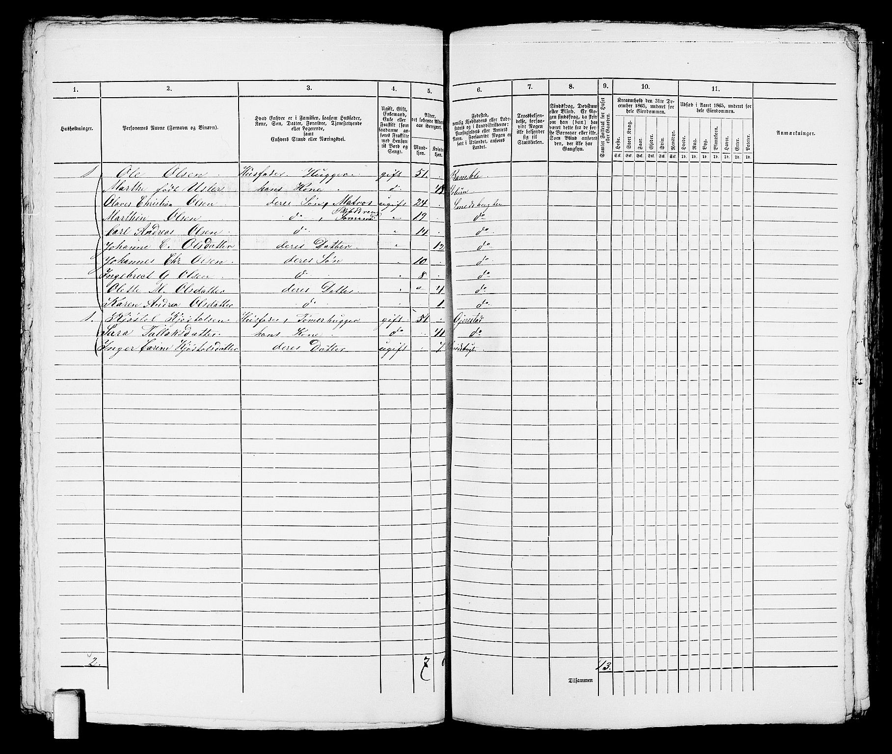 RA, 1865 census for Kragerø/Kragerø, 1865, p. 172