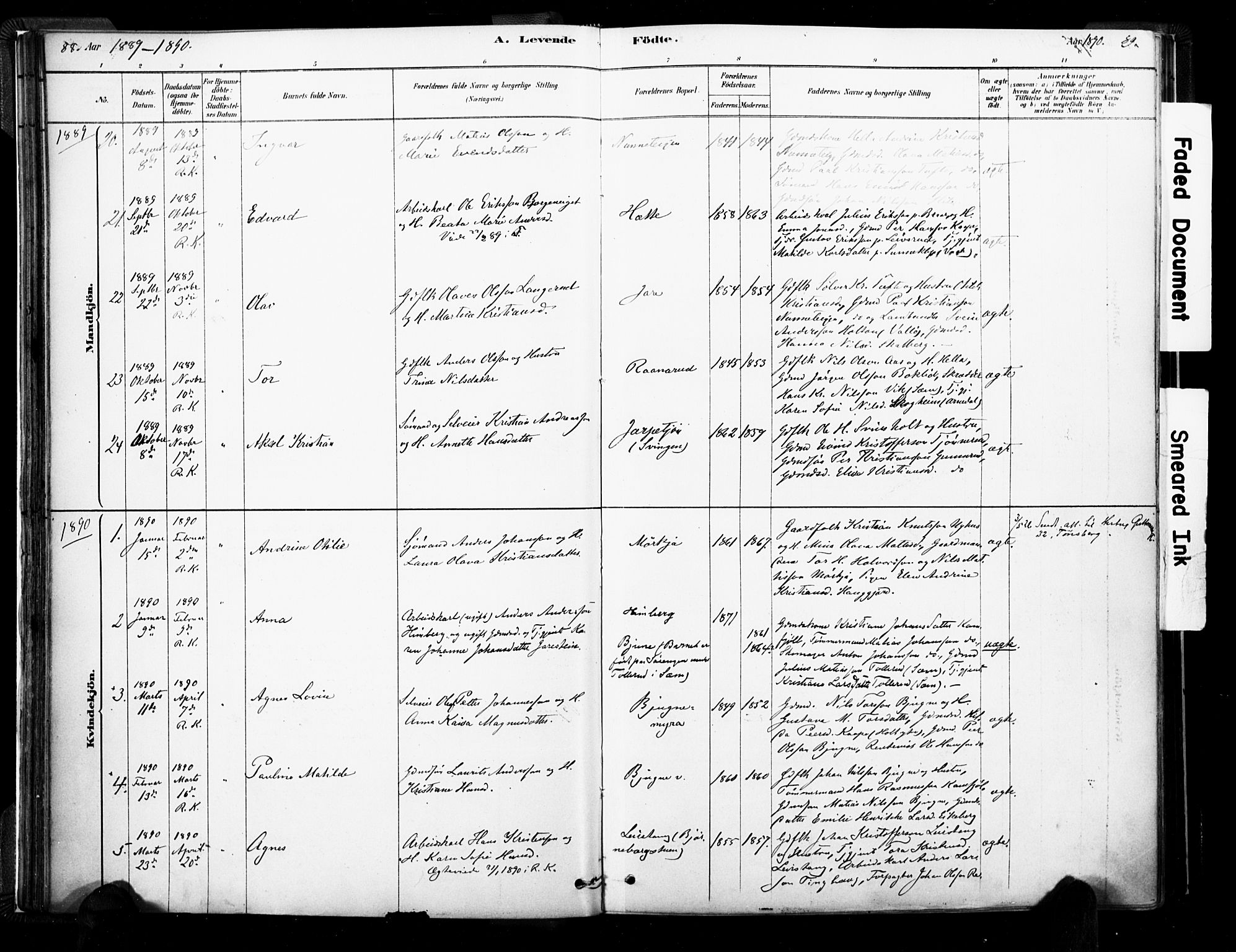 Ramnes kirkebøker, AV/SAKO-A-314/F/Fa/L0007: Parish register (official) no. I 7, 1878-1895, p. 88-89