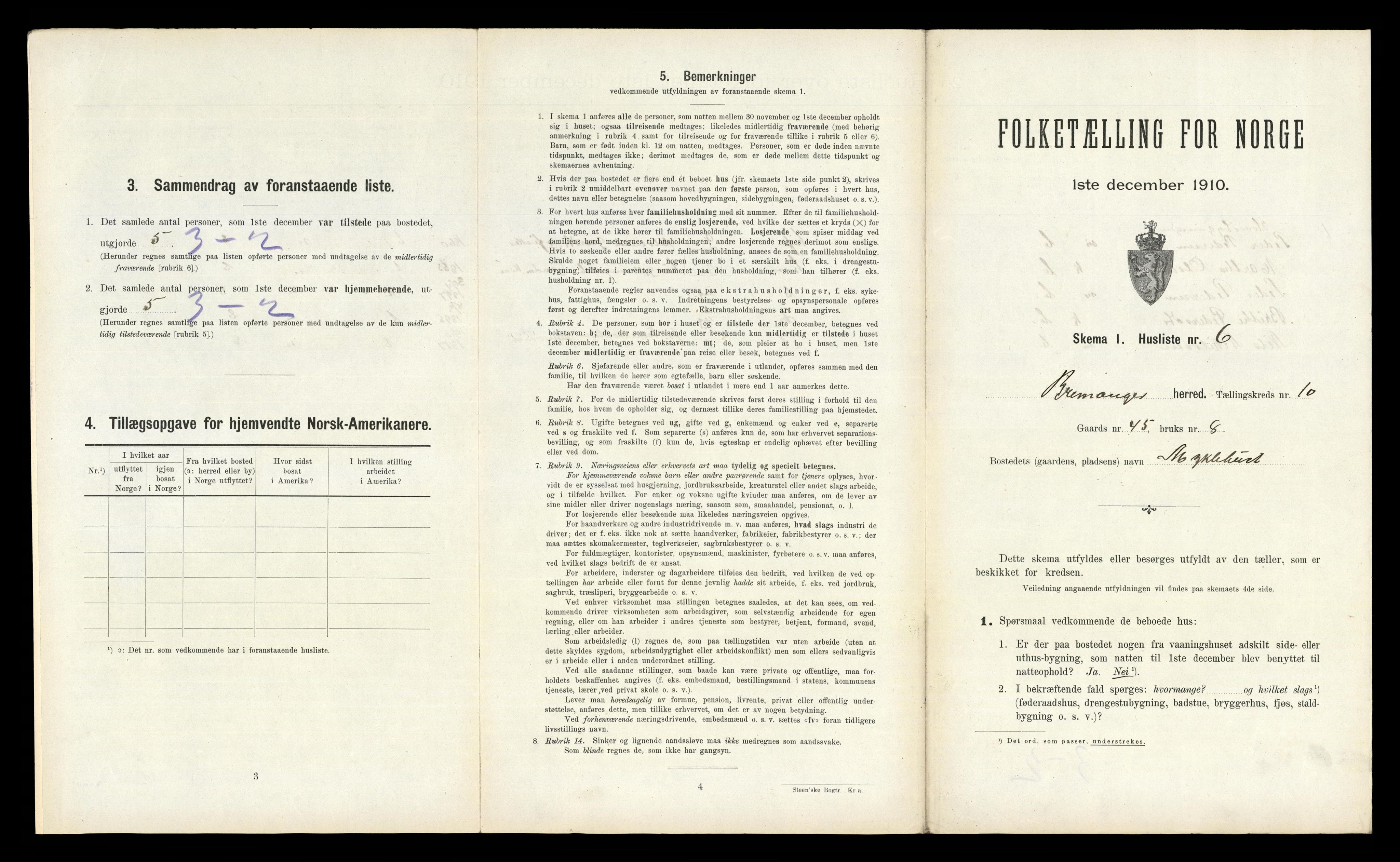 RA, 1910 census for Bremanger, 1910, p. 701
