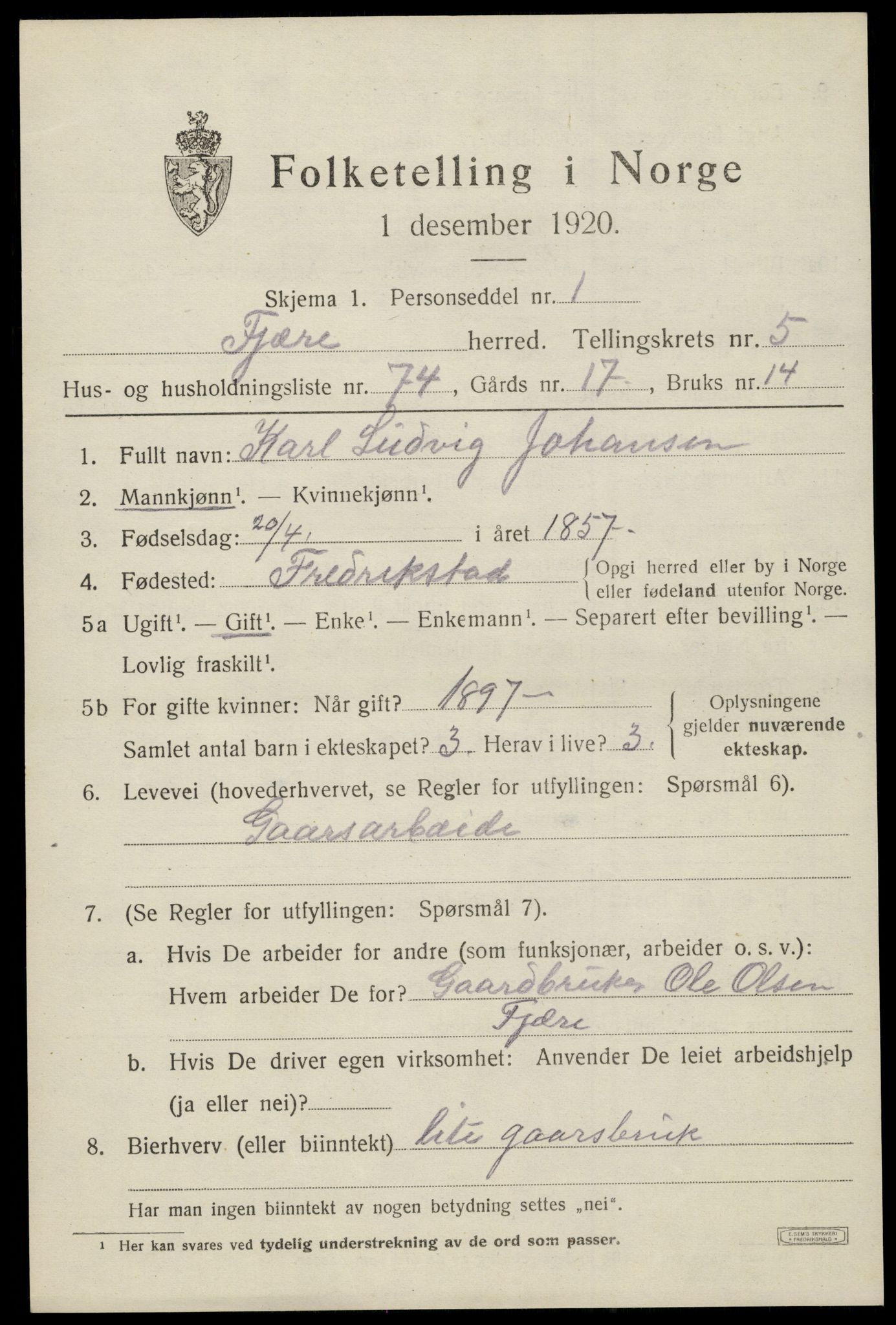 SAK, 1920 census for Fjære, 1920, p. 8111