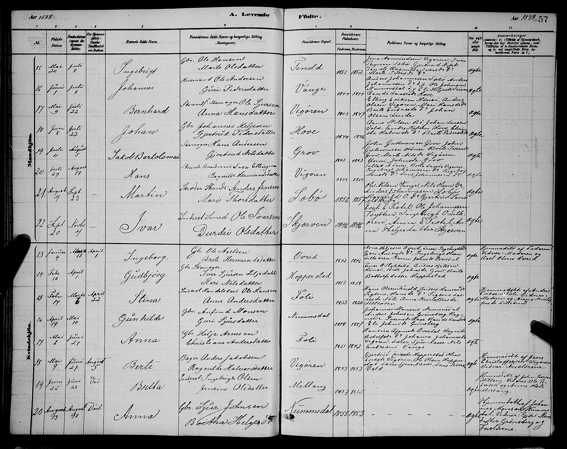 Vik sokneprestembete, SAB/A-81501: Parish register (copy) no. A 3, 1878-1894, p. 57