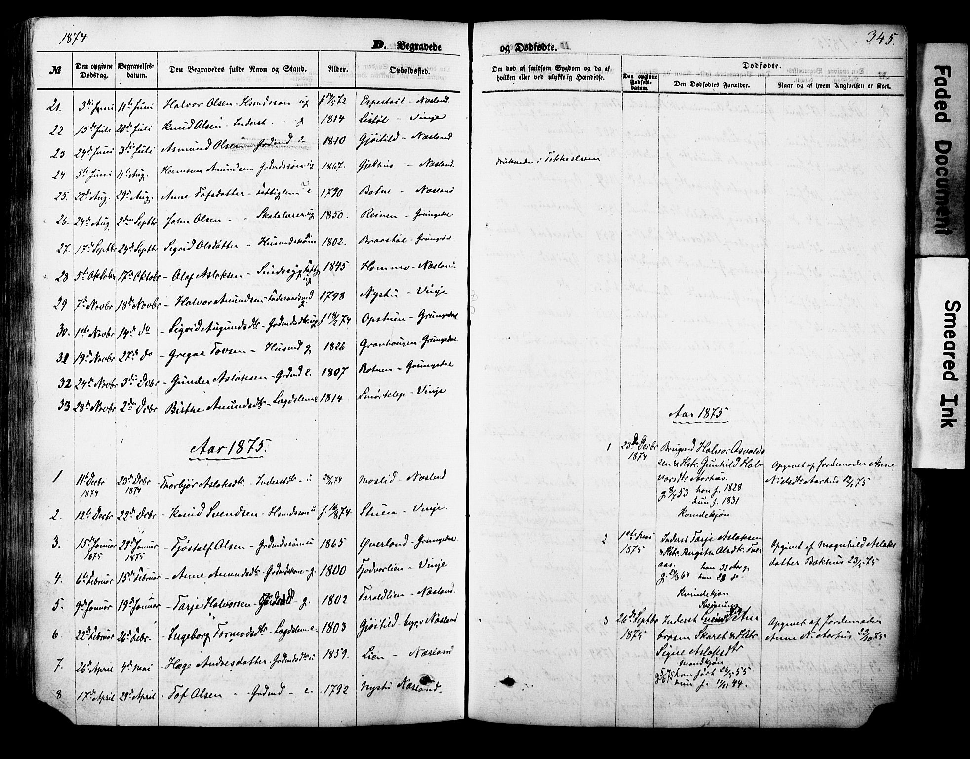 Vinje kirkebøker, SAKO/A-312/F/Fa/L0005: Parish register (official) no. I 5, 1870-1886, p. 345