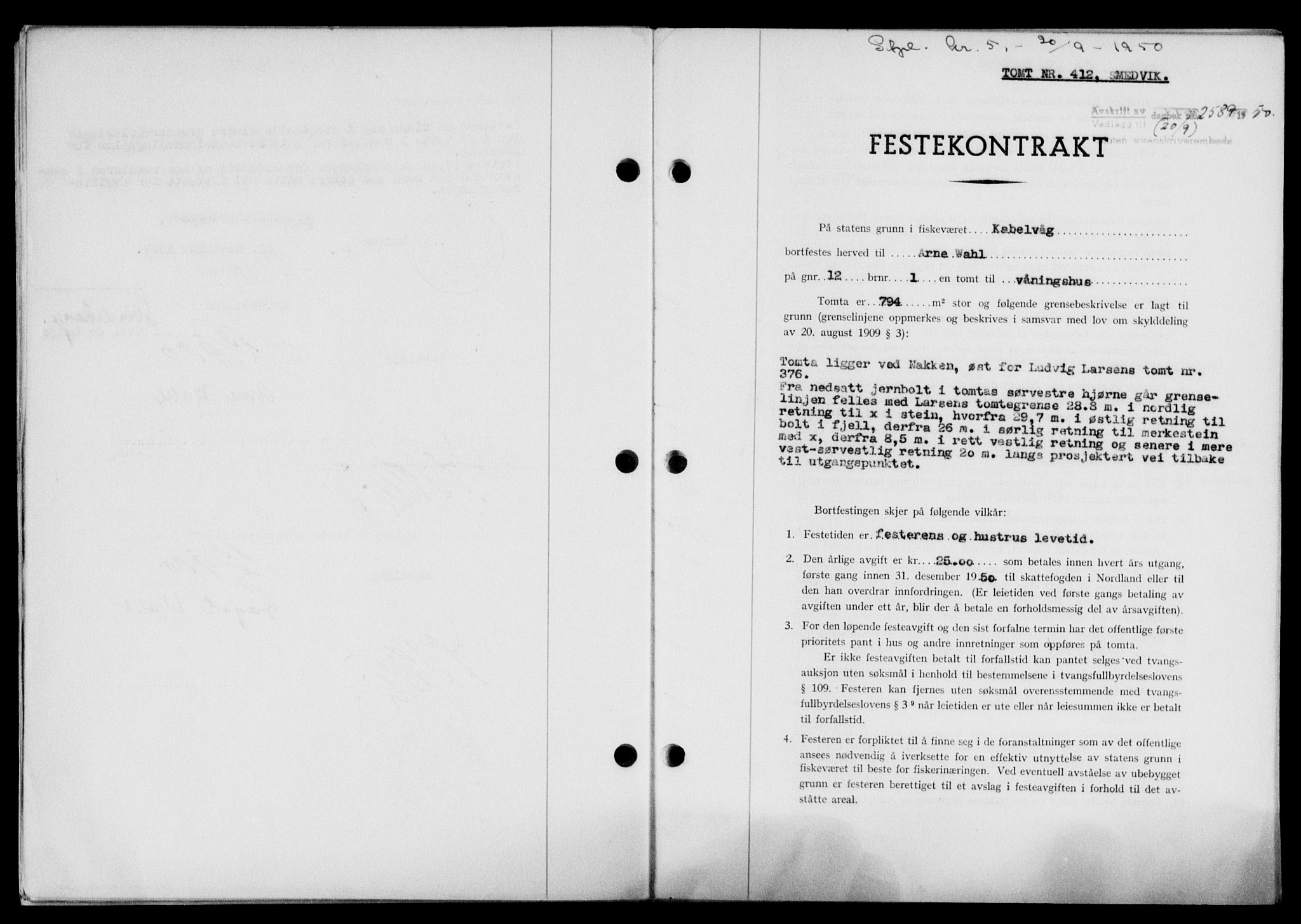 Lofoten sorenskriveri, AV/SAT-A-0017/1/2/2C/L0024a: Mortgage book no. 24a, 1950-1950, Diary no: : 2589/1950