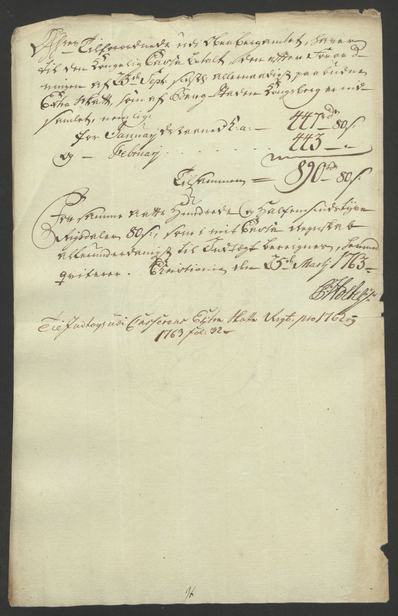 Rentekammeret inntil 1814, Reviderte regnskaper, Bergverksregnskaper, RA/EA-3222/R/Rc/Rca/L0843: Ekstraskatt, 1762-1765, p. 600