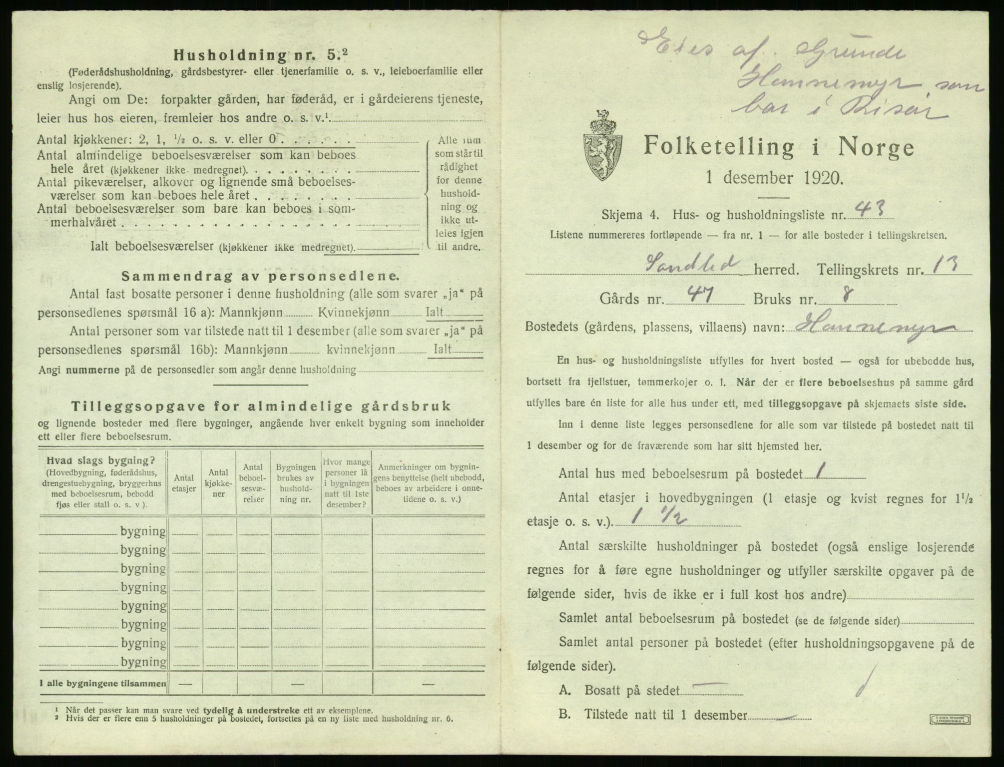 SAK, 1920 census for Søndeled, 1920, p. 1083