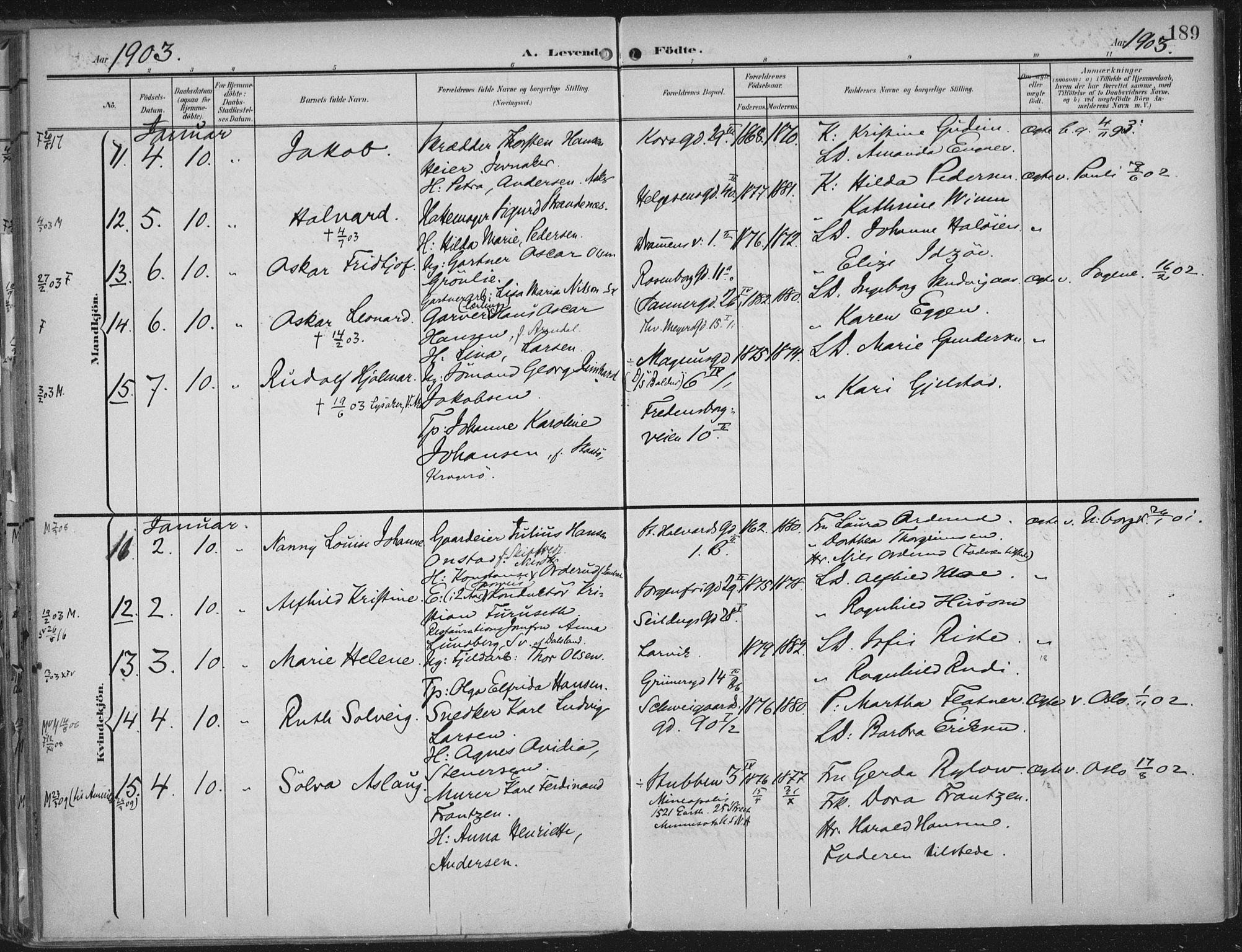 Rikshospitalet prestekontor Kirkebøker, SAO/A-10309b/F/L0012: Parish register (official) no. 12, 1901-1904, p. 189