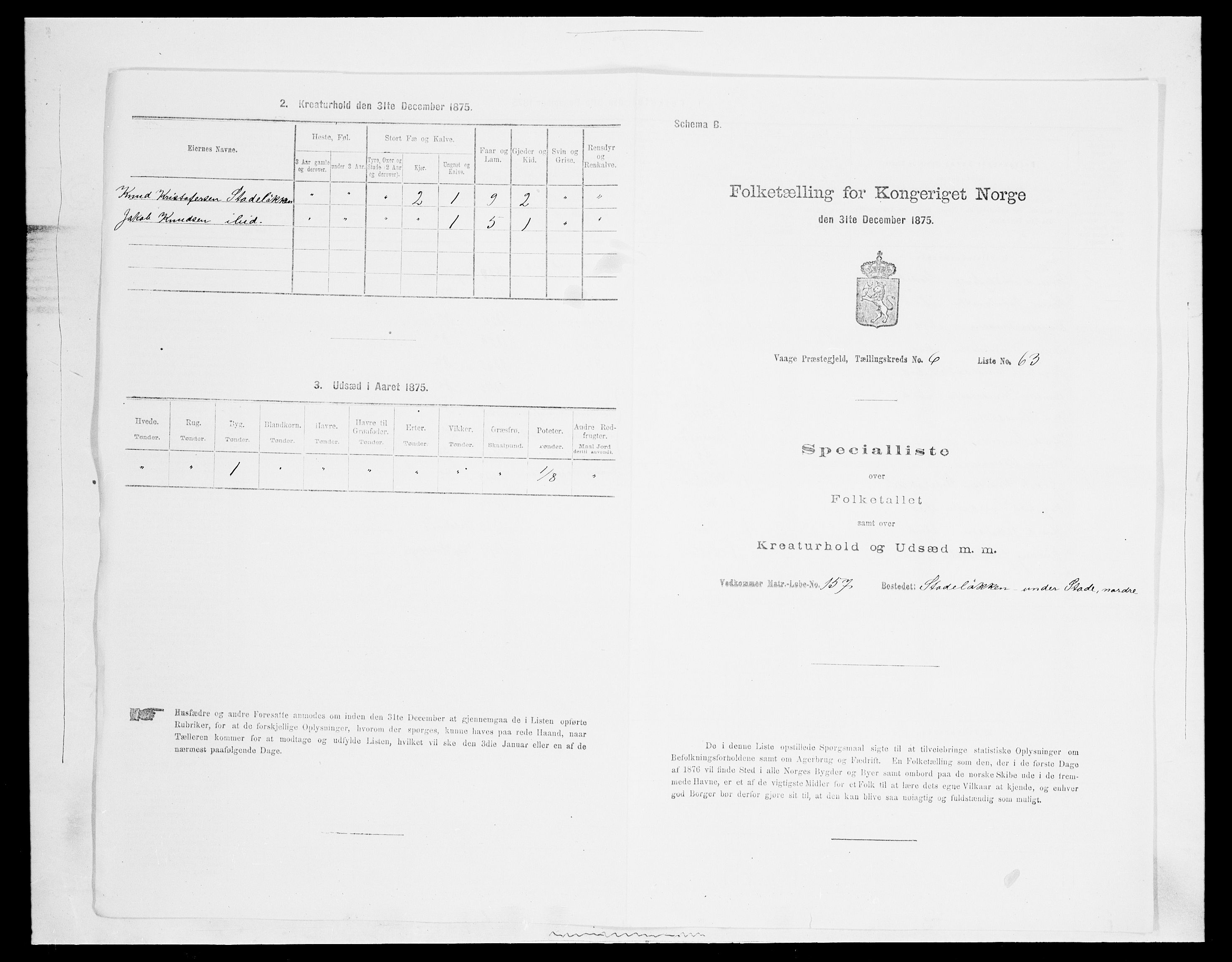 SAH, 1875 census for 0515P Vågå, 1875, p. 1250