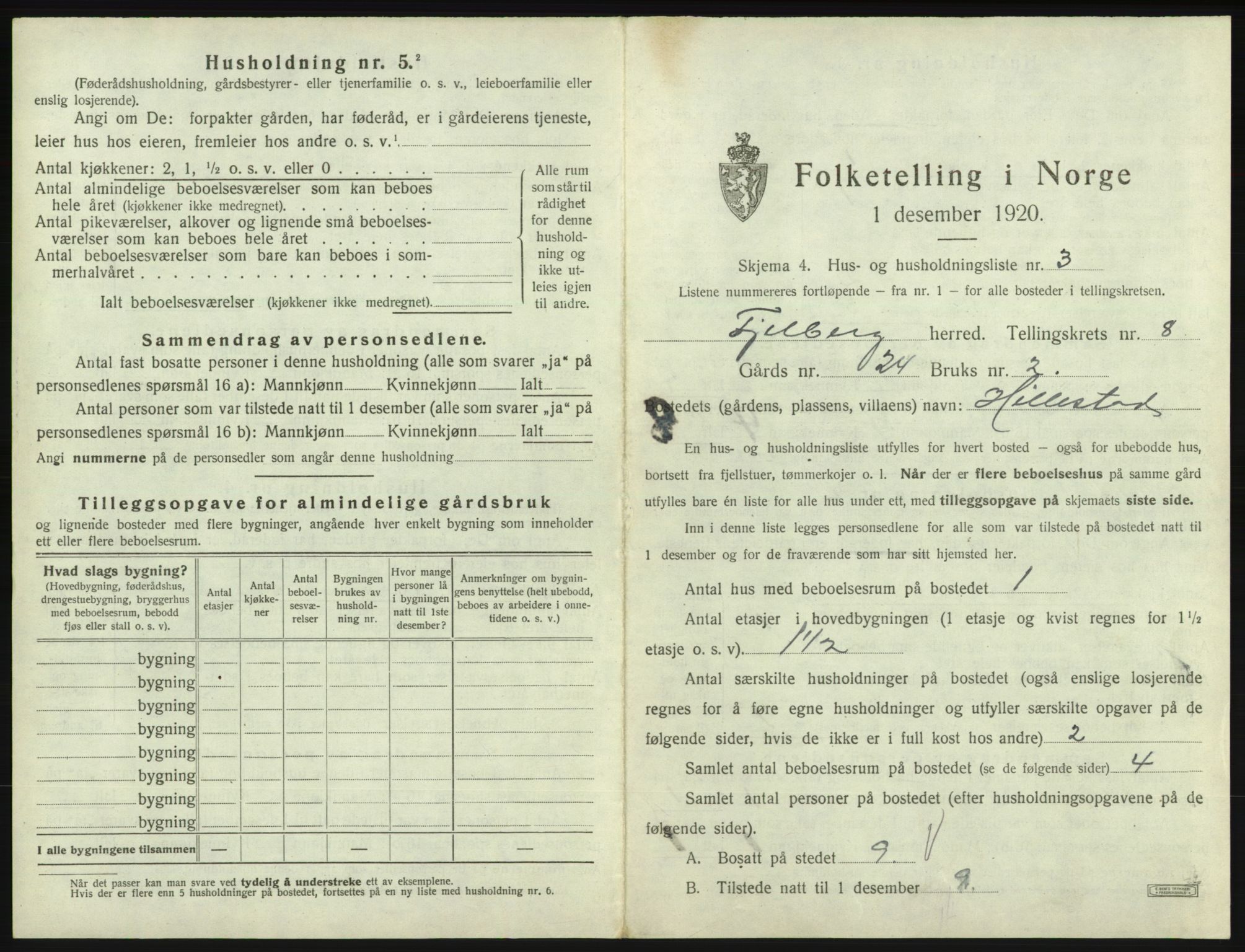 SAB, 1920 census for Fjelberg, 1920, p. 508