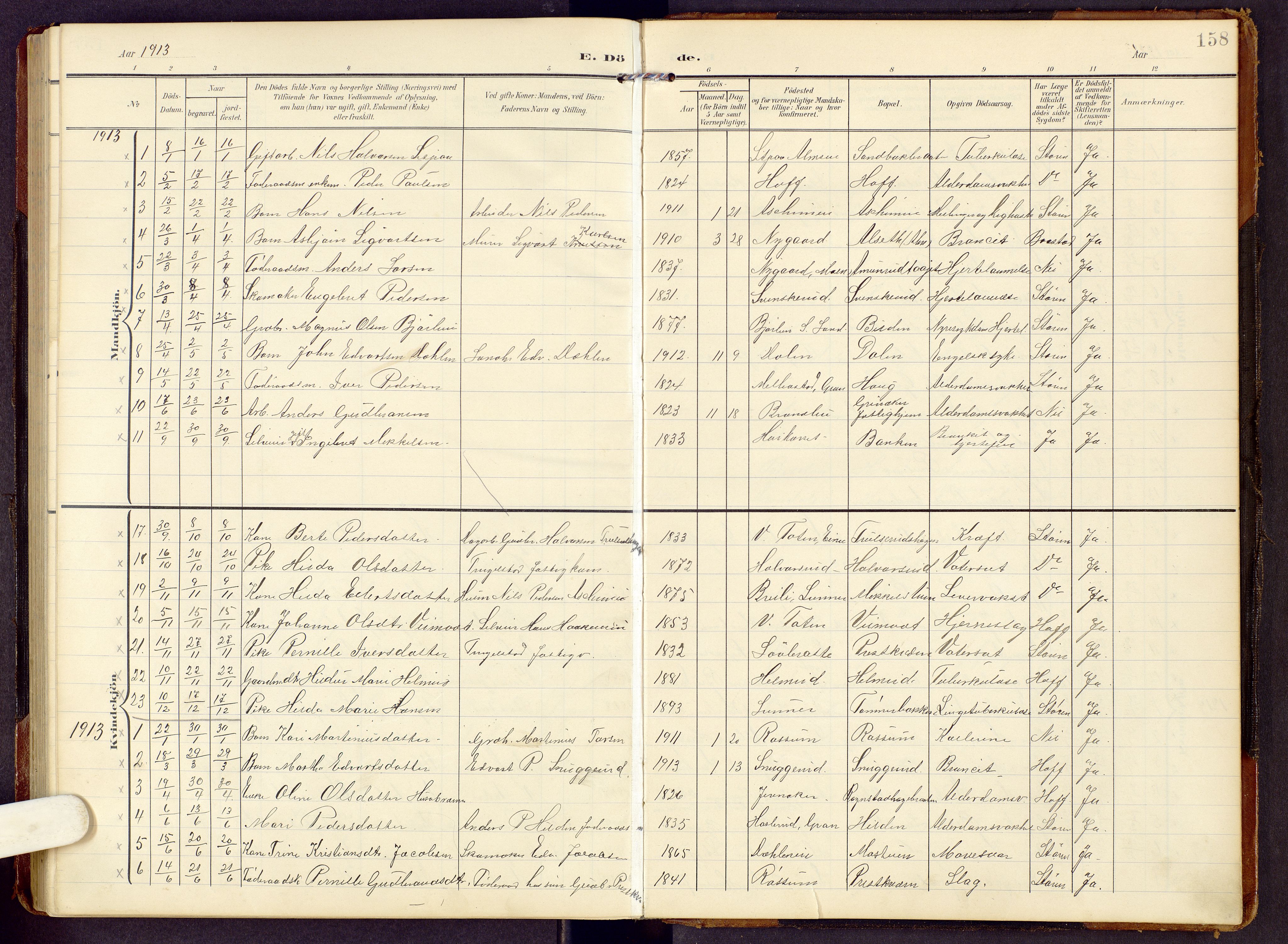 Brandbu prestekontor, SAH/PREST-114/H/Ha/Hab/L0009: Parish register (copy) no. 9, 1903-1916, p. 158