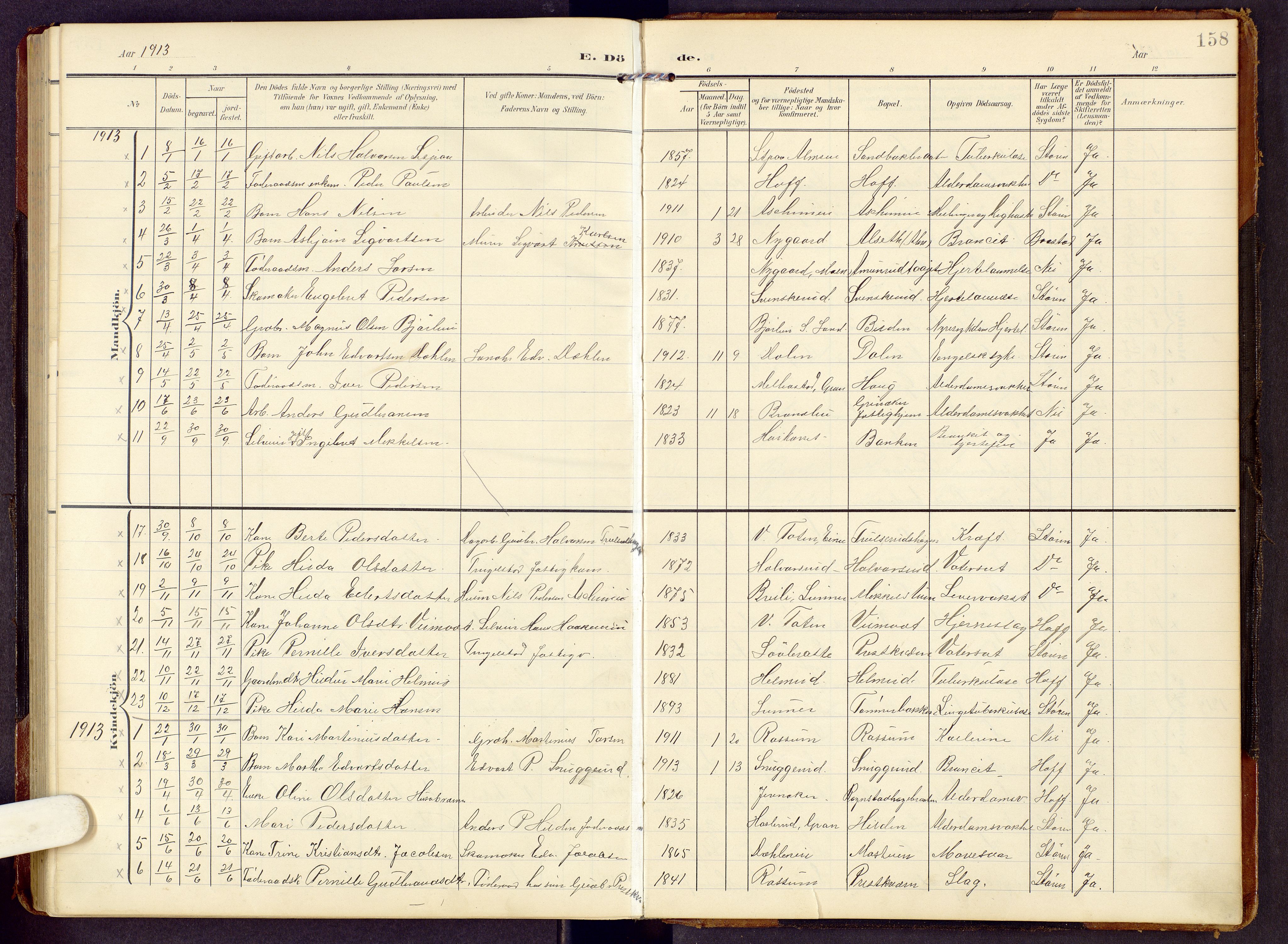 Brandbu prestekontor, AV/SAH-PREST-114/H/Ha/Hab/L0009: Parish register (copy) no. 9, 1903-1916, p. 158