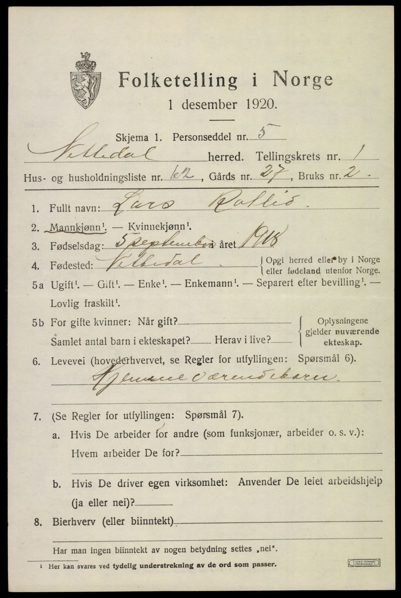 SAO, 1920 census for Nittedal, 1920, p. 1984