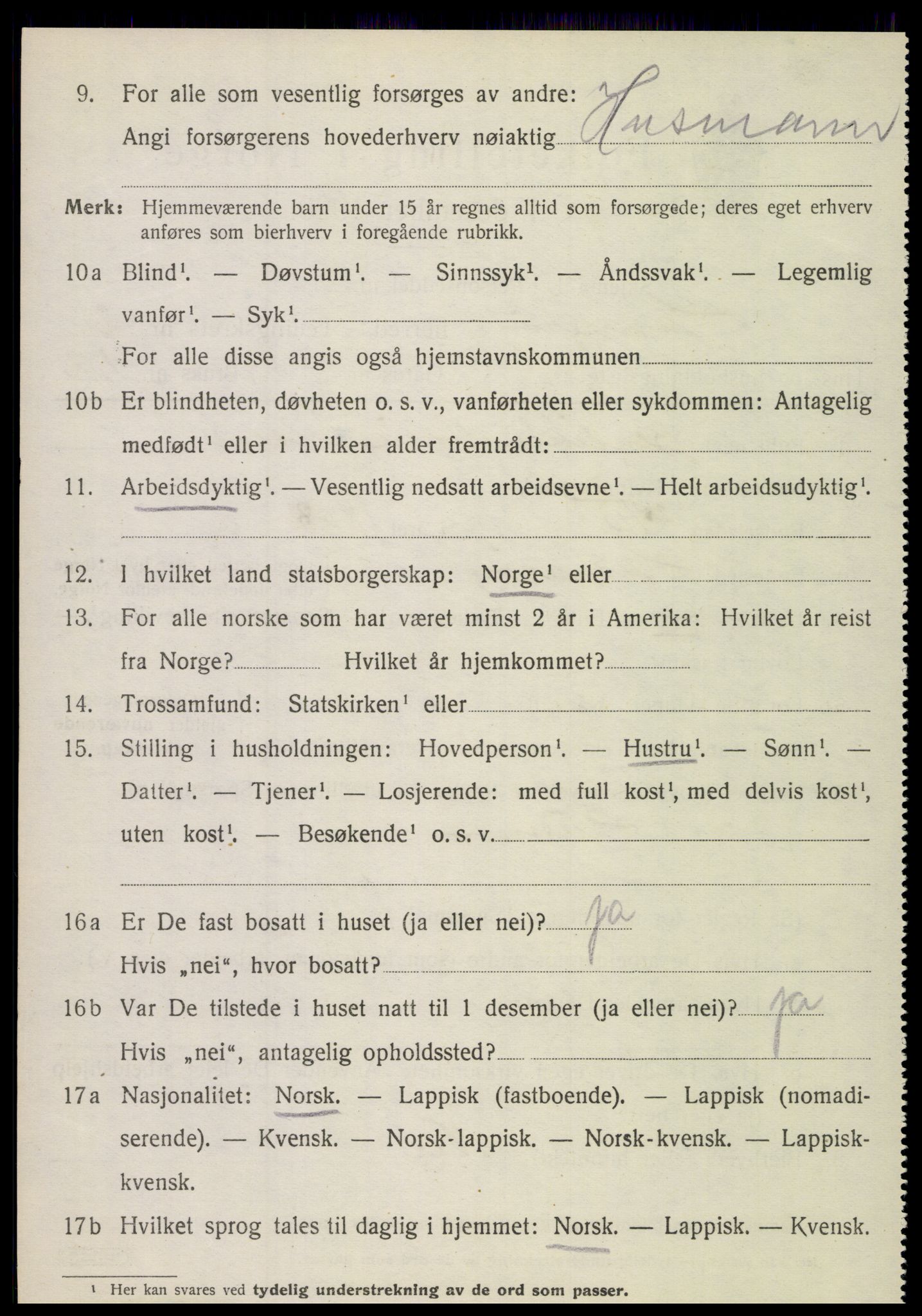 SAT, 1920 census for Hamarøy, 1920, p. 2013