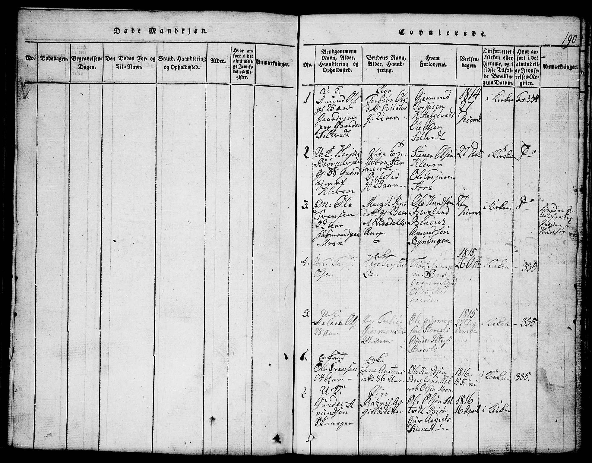 Mo kirkebøker, SAKO/A-286/G/Gb/L0001: Parish register (copy) no. II 1, 1814-1843, p. 190