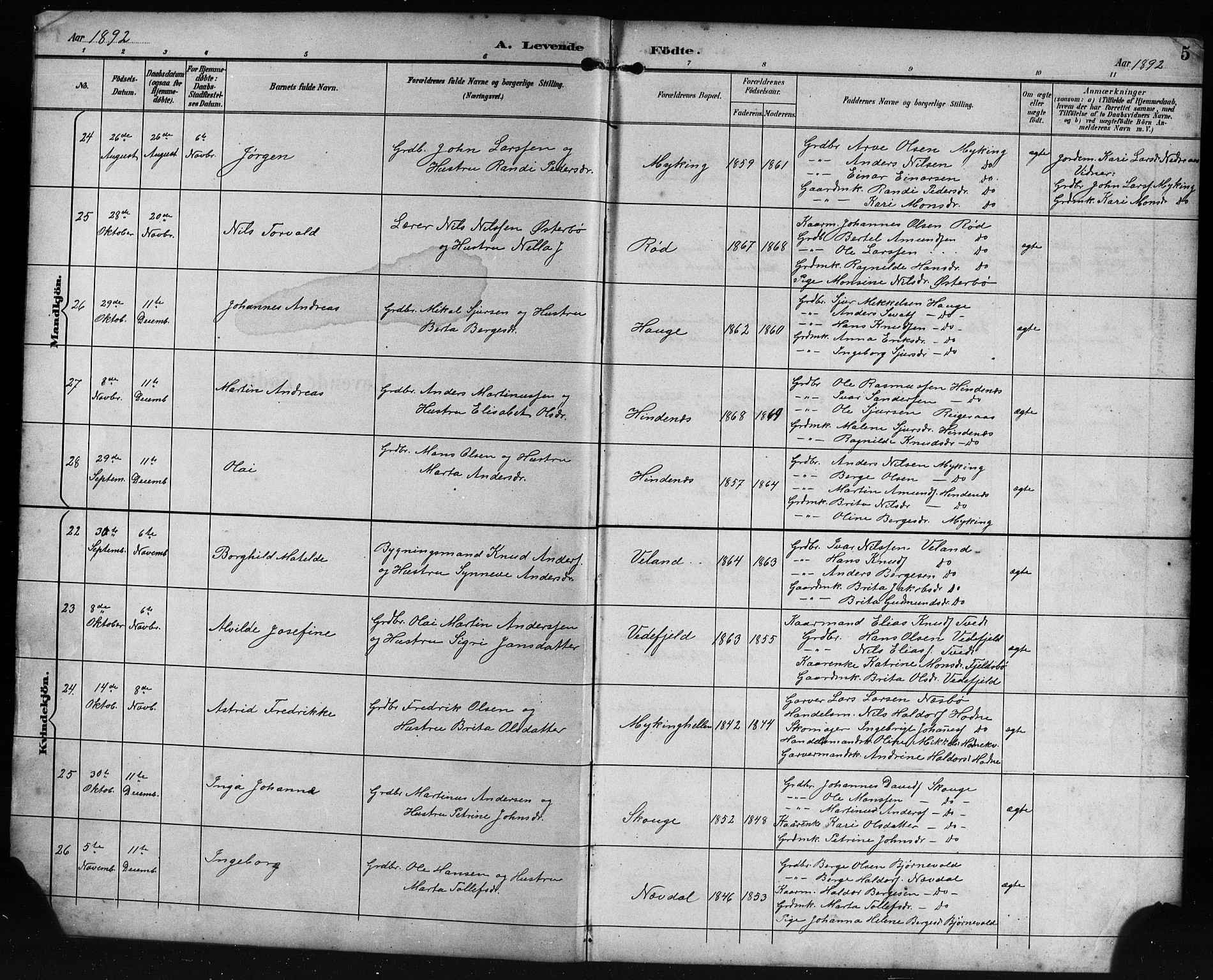 Lindås Sokneprestembete, SAB/A-76701/H/Hab: Parish register (copy) no. E 3, 1892-1905, p. 5