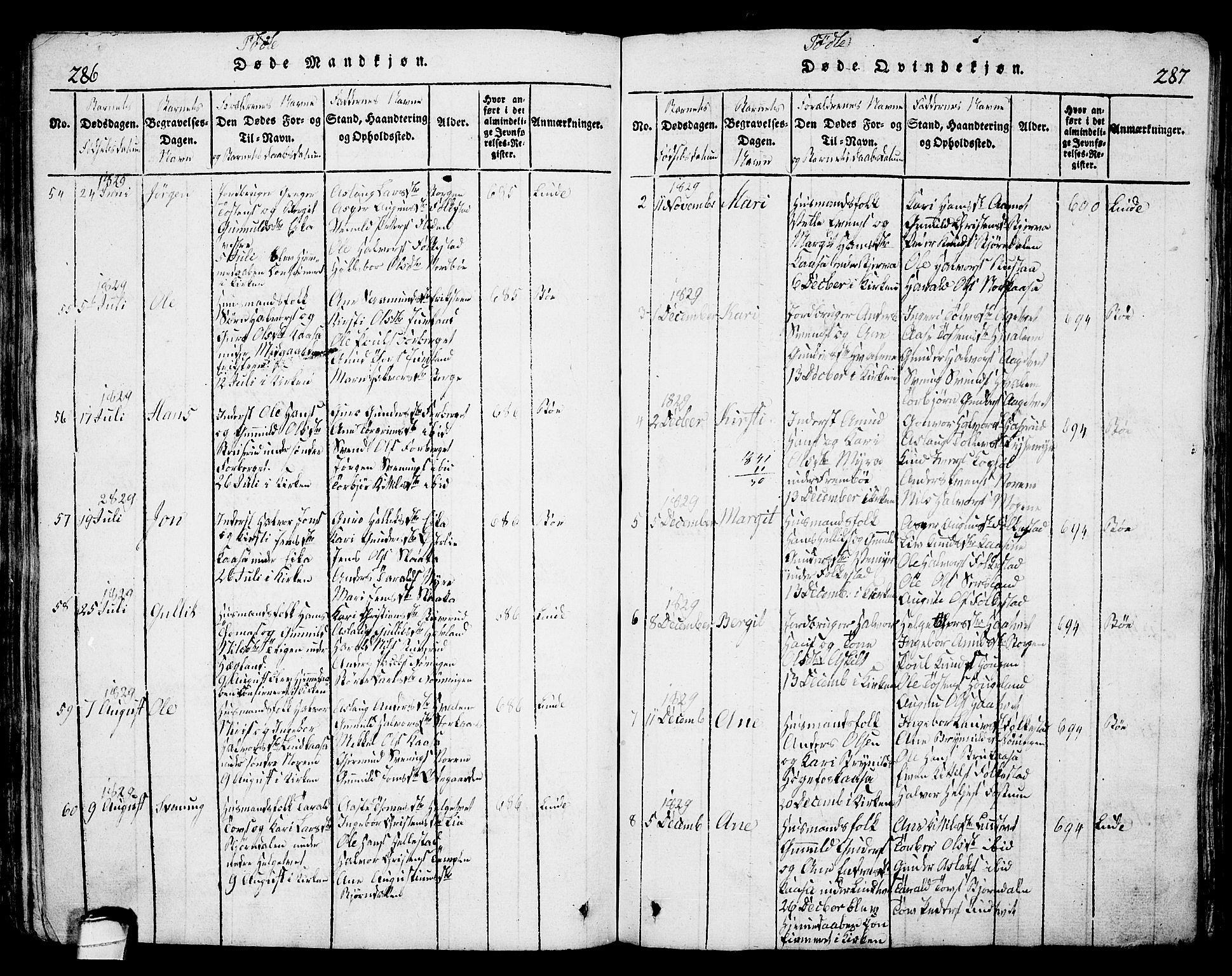 Bø kirkebøker, SAKO/A-257/G/Ga/L0001: Parish register (copy) no. 1, 1815-1831, p. 286-287