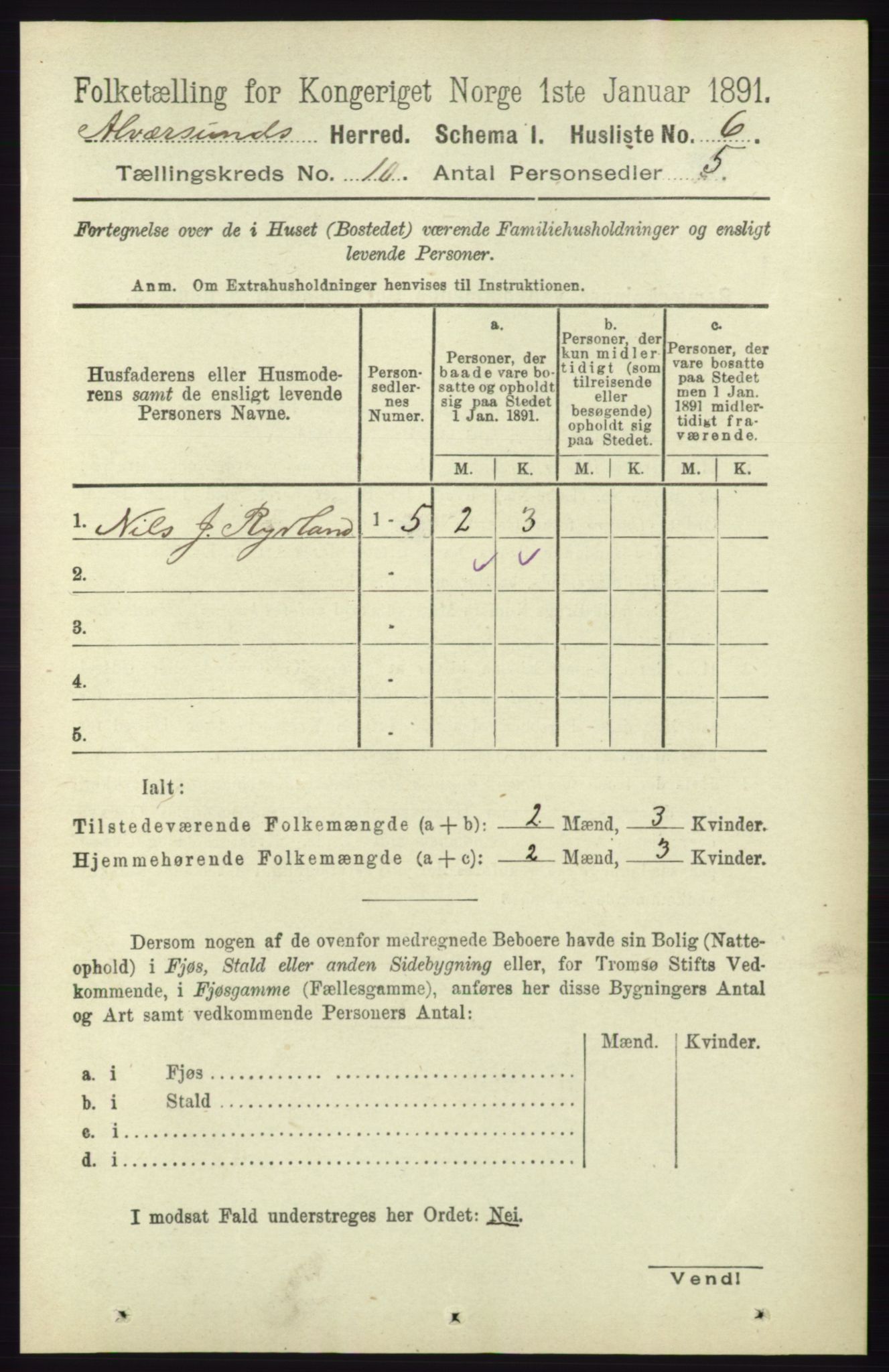 RA, 1891 census for 1257 Alversund, 1891, p. 3434