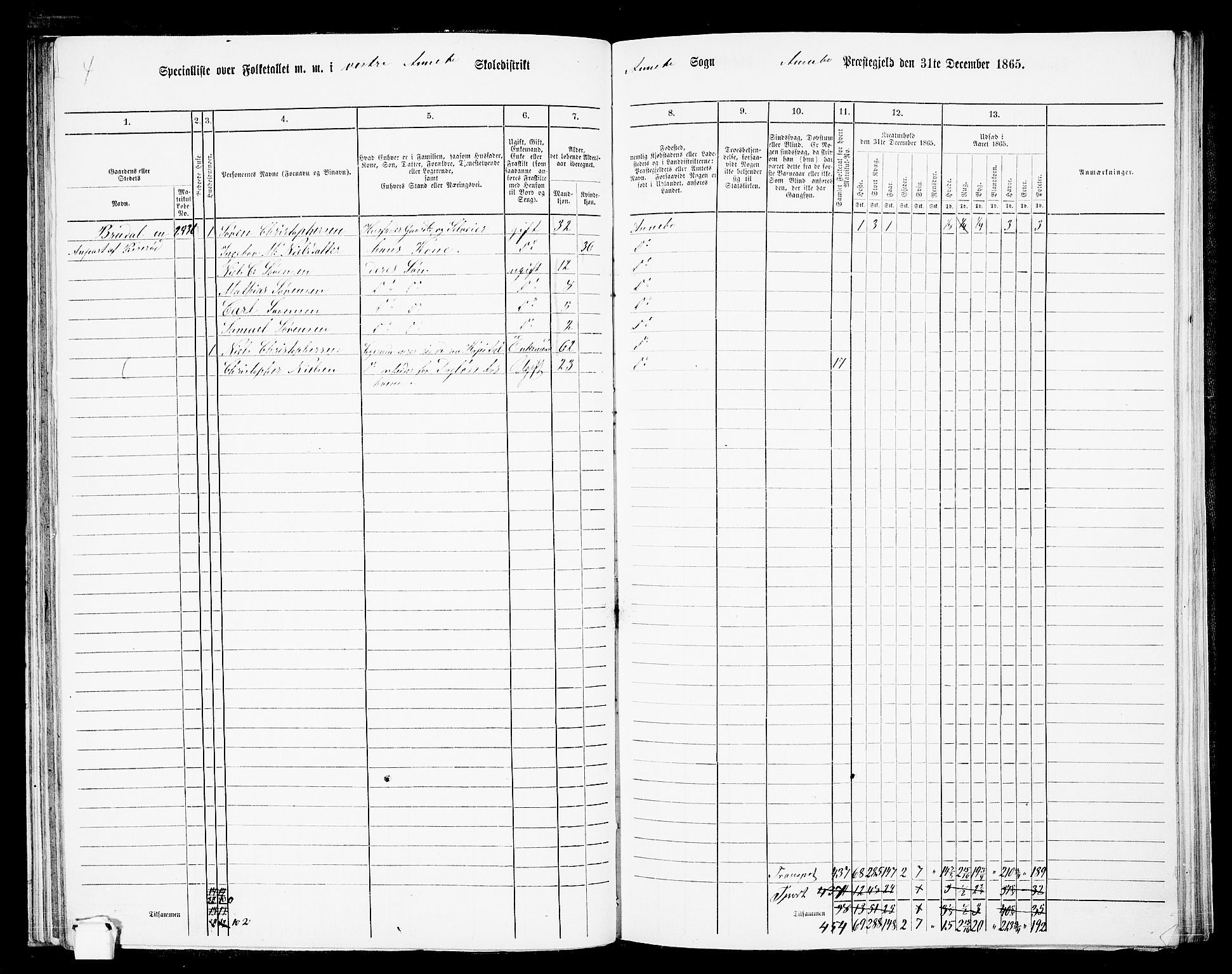 RA, 1865 census for Andebu, 1865, p. 63