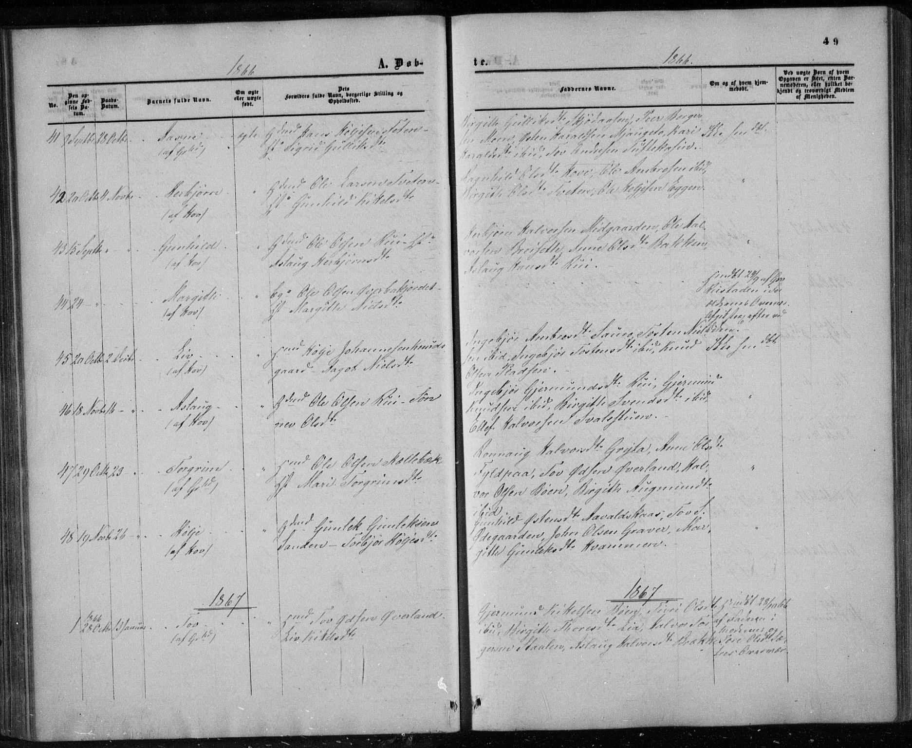 Gransherad kirkebøker, AV/SAKO-A-267/F/Fa/L0003: Parish register (official) no. I 3, 1859-1870, p. 49