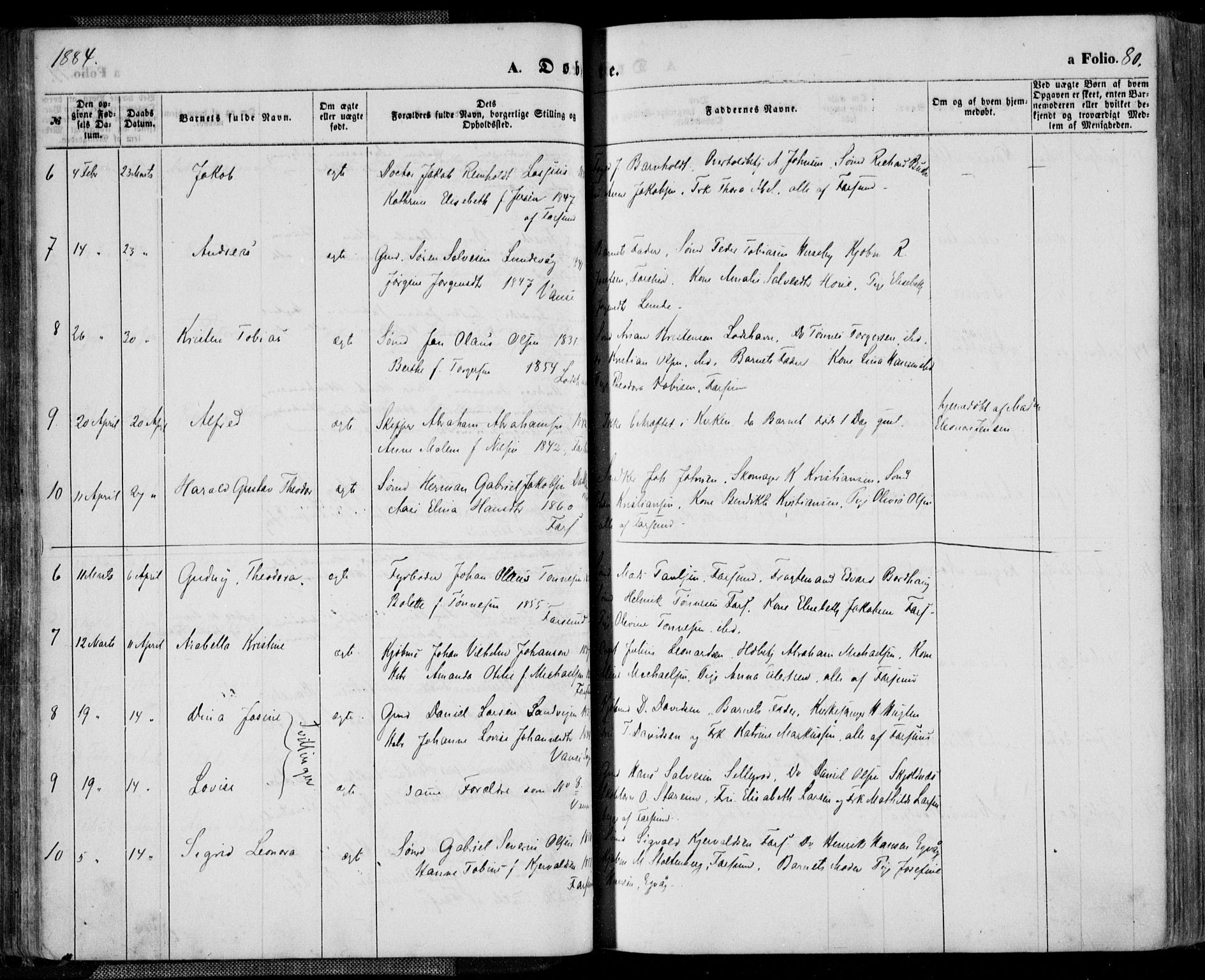 Farsund sokneprestkontor, AV/SAK-1111-0009/F/Fa/L0005: Parish register (official) no. A 5, 1863-1886, p. 80