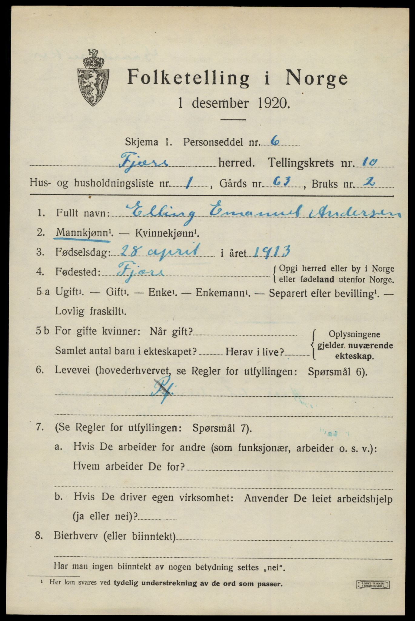 SAK, 1920 census for Fjære, 1920, p. 11401