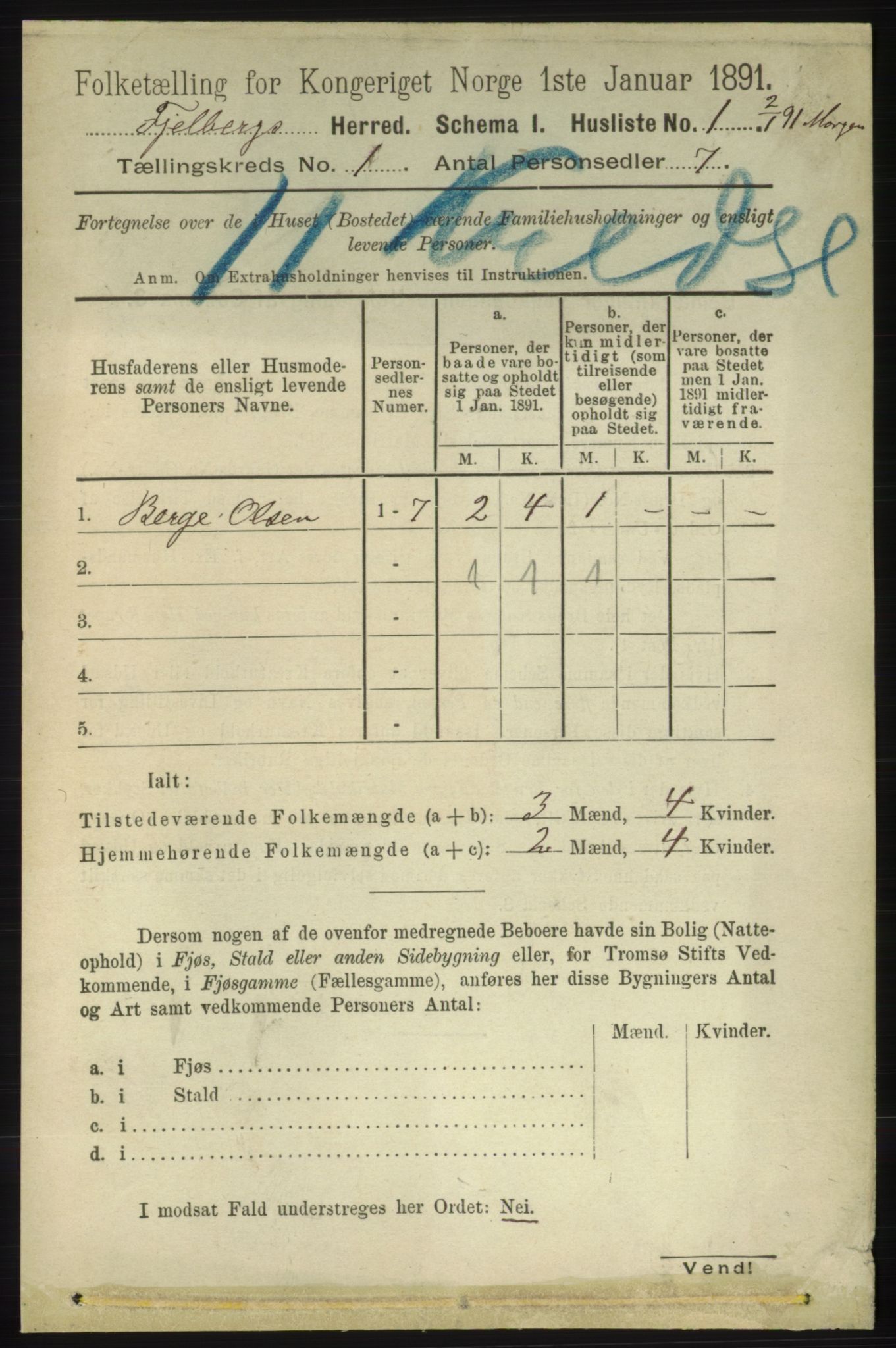 RA, 1891 census for 1213 Fjelberg, 1891, p. 29