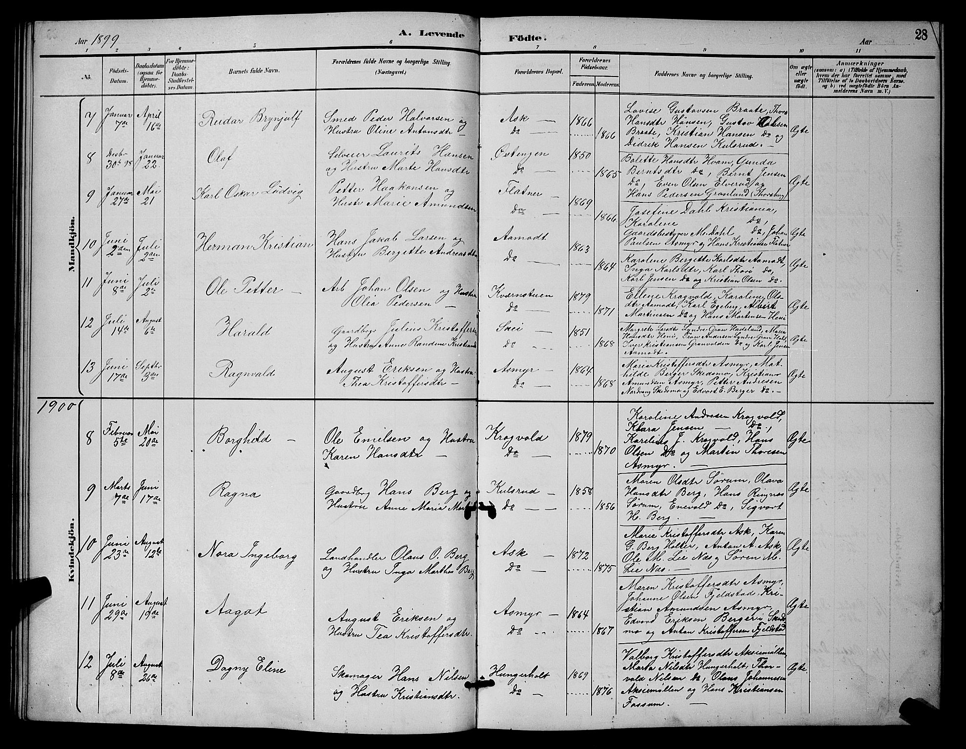 Gjerdrum prestekontor Kirkebøker, AV/SAO-A-10412b/G/Ga/L0005: Parish register (copy) no. I 5, 1891-1901, p. 28