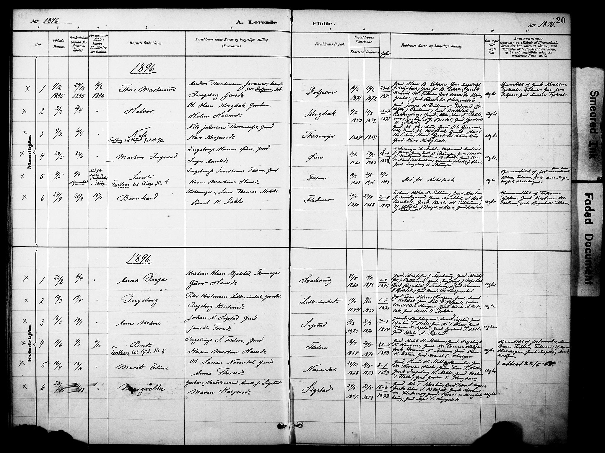 Kvikne prestekontor, SAH/PREST-064/H/Ha/Haa/L0007: Parish register (official) no. 7, 1887-1911, p. 20