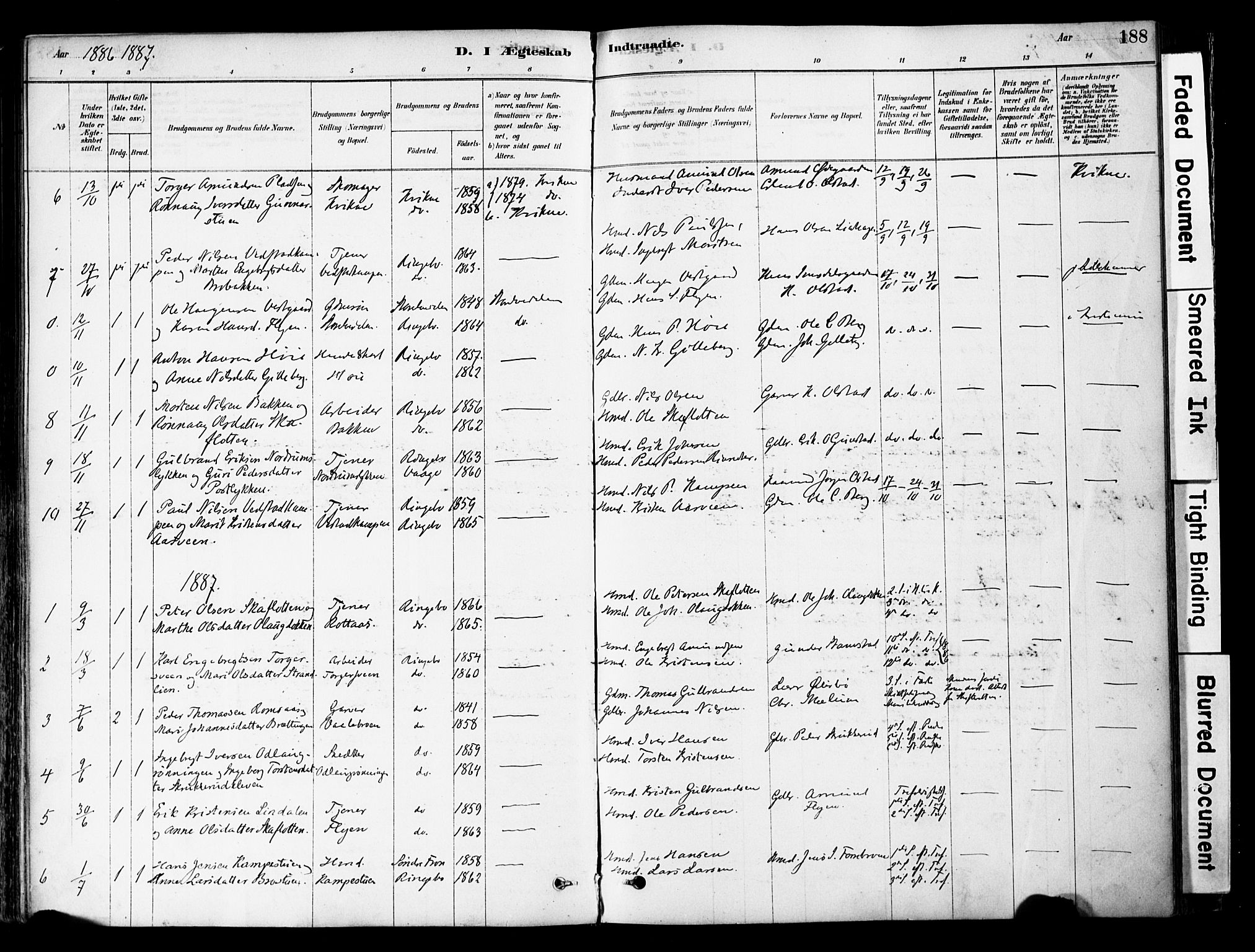 Ringebu prestekontor, SAH/PREST-082/H/Ha/Haa/L0008: Parish register (official) no. 8, 1878-1898, p. 188