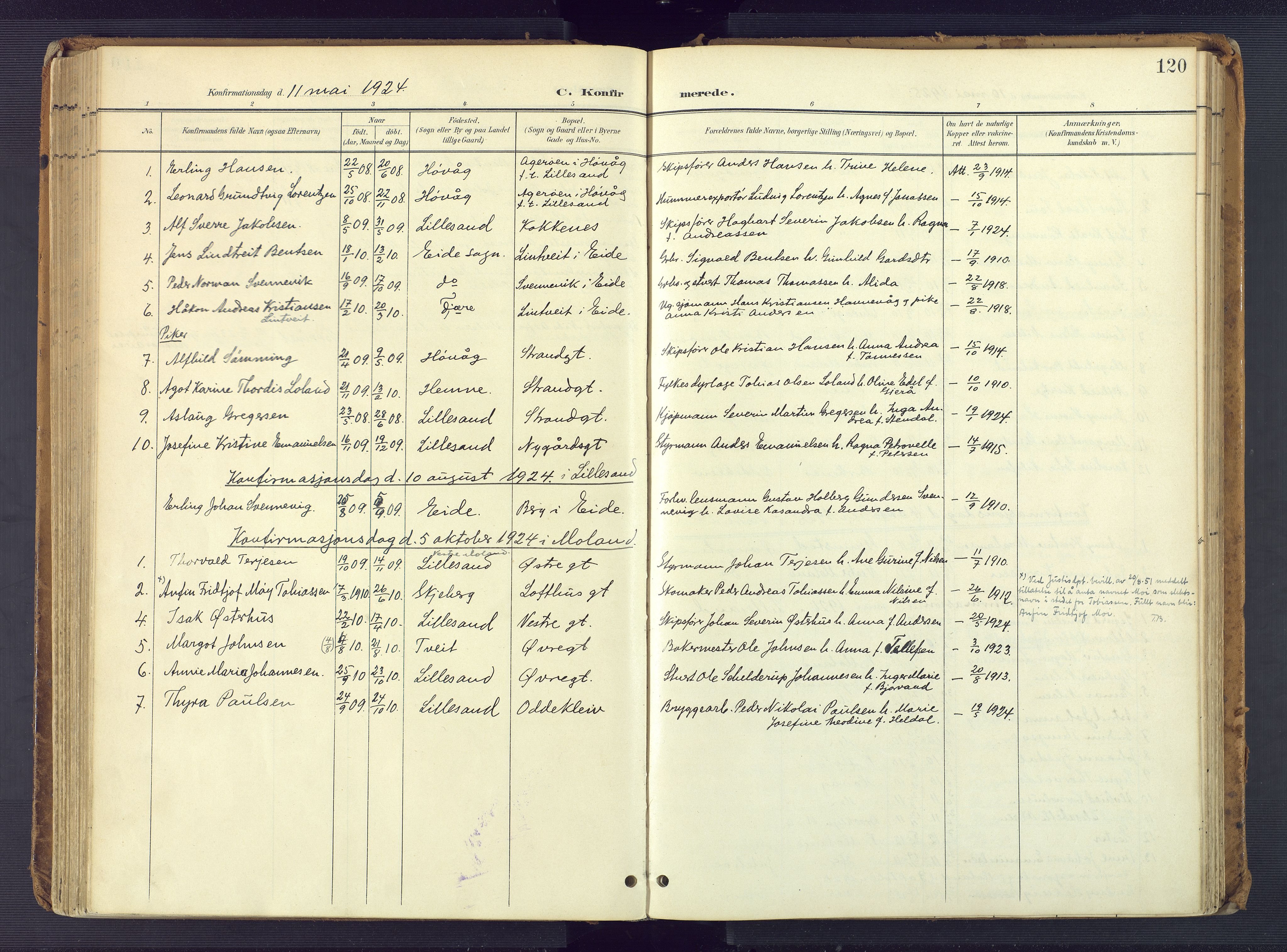 Vestre Moland sokneprestkontor, AV/SAK-1111-0046/F/Fa/Faa/L0002: Parish register (official) no. A 2, 1900-1926, p. 120