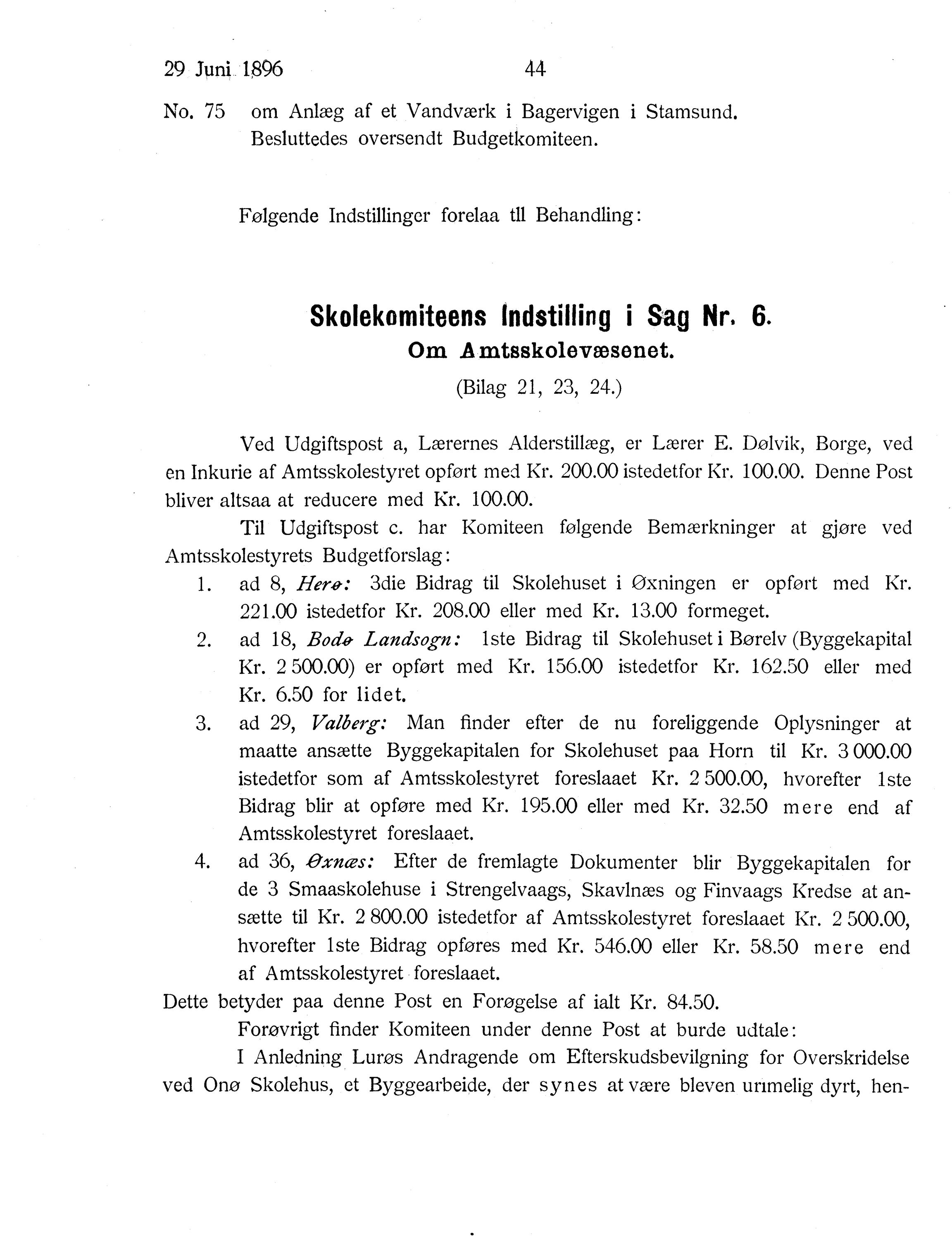 Nordland Fylkeskommune. Fylkestinget, AIN/NFK-17/176/A/Ac/L0019: Fylkestingsforhandlinger 1896, 1896