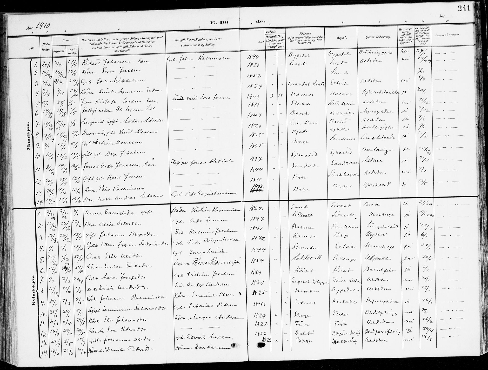 Selje sokneprestembete, AV/SAB-A-99938/H/Ha/Haa/Haab: Parish register (official) no. B 3, 1908-1923, p. 241