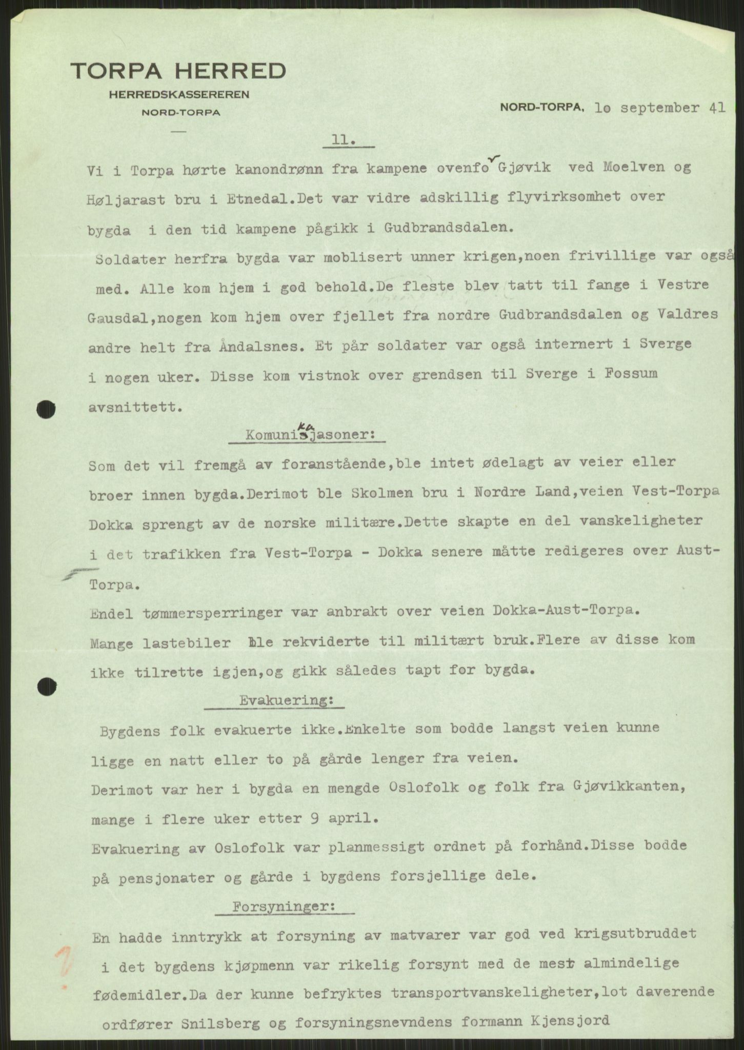 Forsvaret, Forsvarets krigshistoriske avdeling, AV/RA-RAFA-2017/Y/Ya/L0014: II-C-11-31 - Fylkesmenn.  Rapporter om krigsbegivenhetene 1940., 1940, p. 218