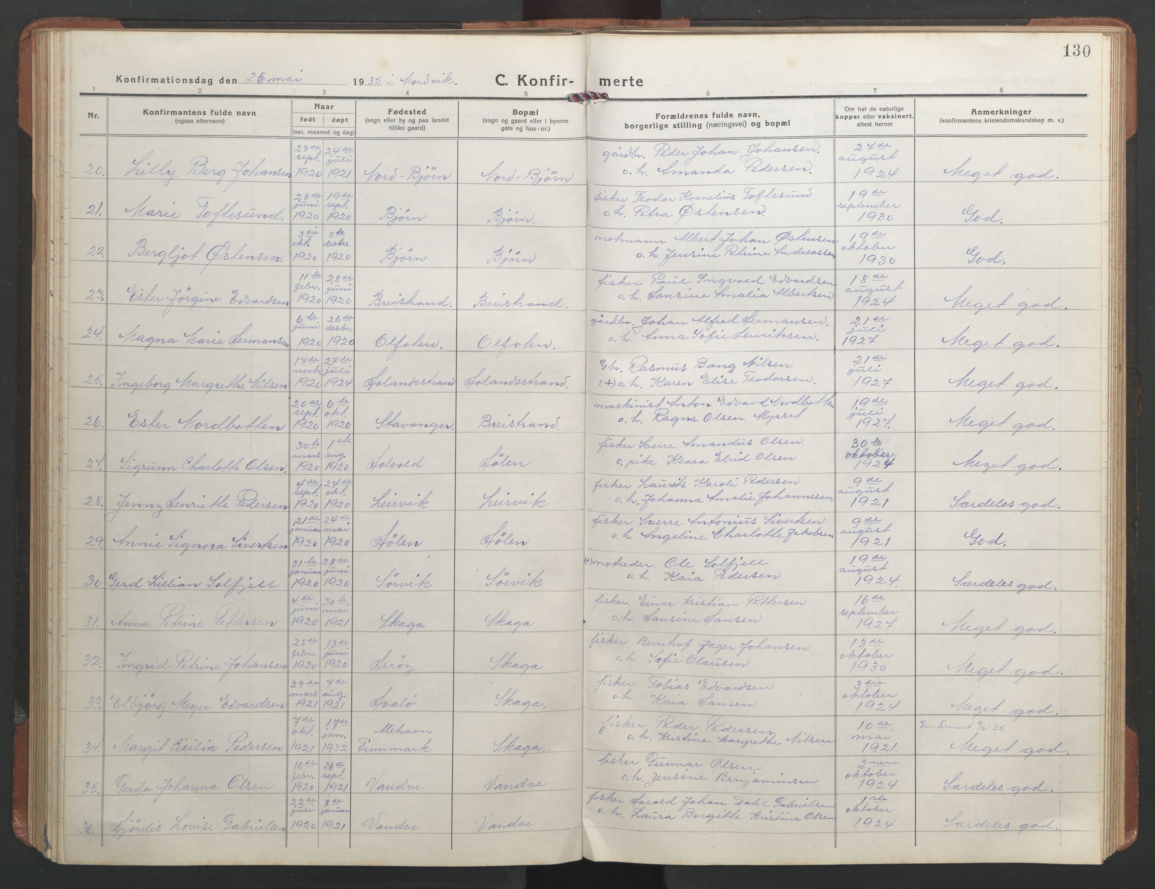 Ministerialprotokoller, klokkerbøker og fødselsregistre - Nordland, SAT/A-1459/836/L0539: Parish register (copy) no. 836C03, 1917-1949, p. 130