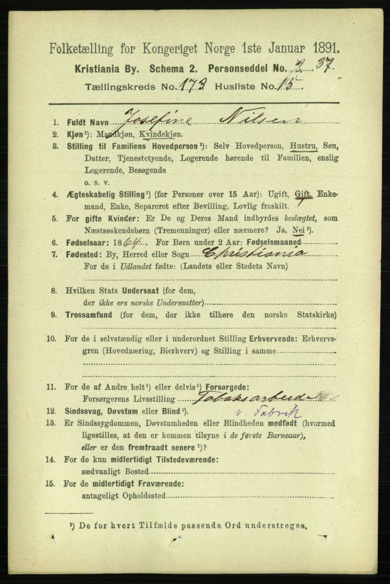 RA, 1891 census for 0301 Kristiania, 1891, p. 103611