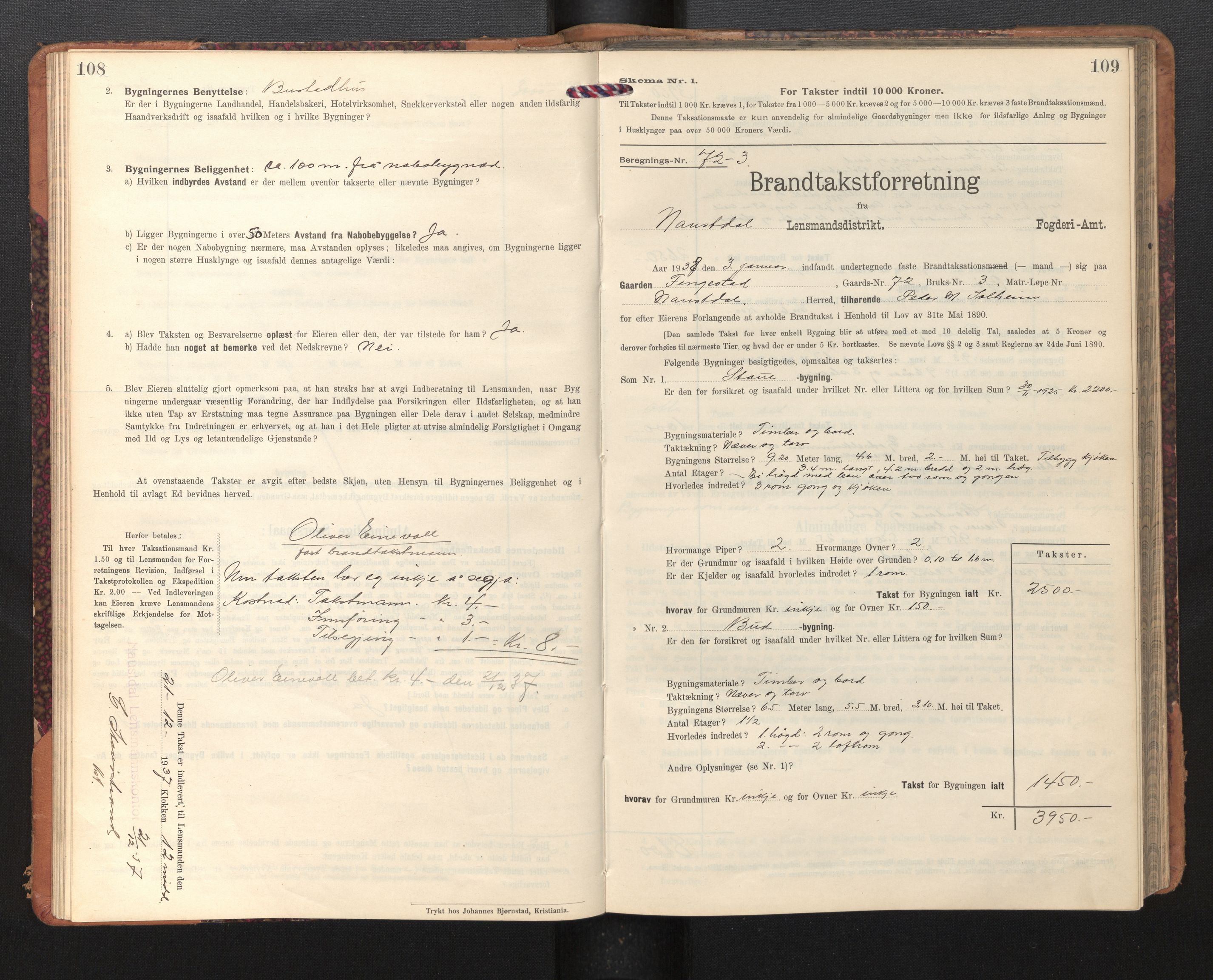 Lensmannen i Naustdal, AV/SAB-A-29501/0012/L0002: Branntakstprotokoll, skjematakst, 1911-1953, p. 108-109