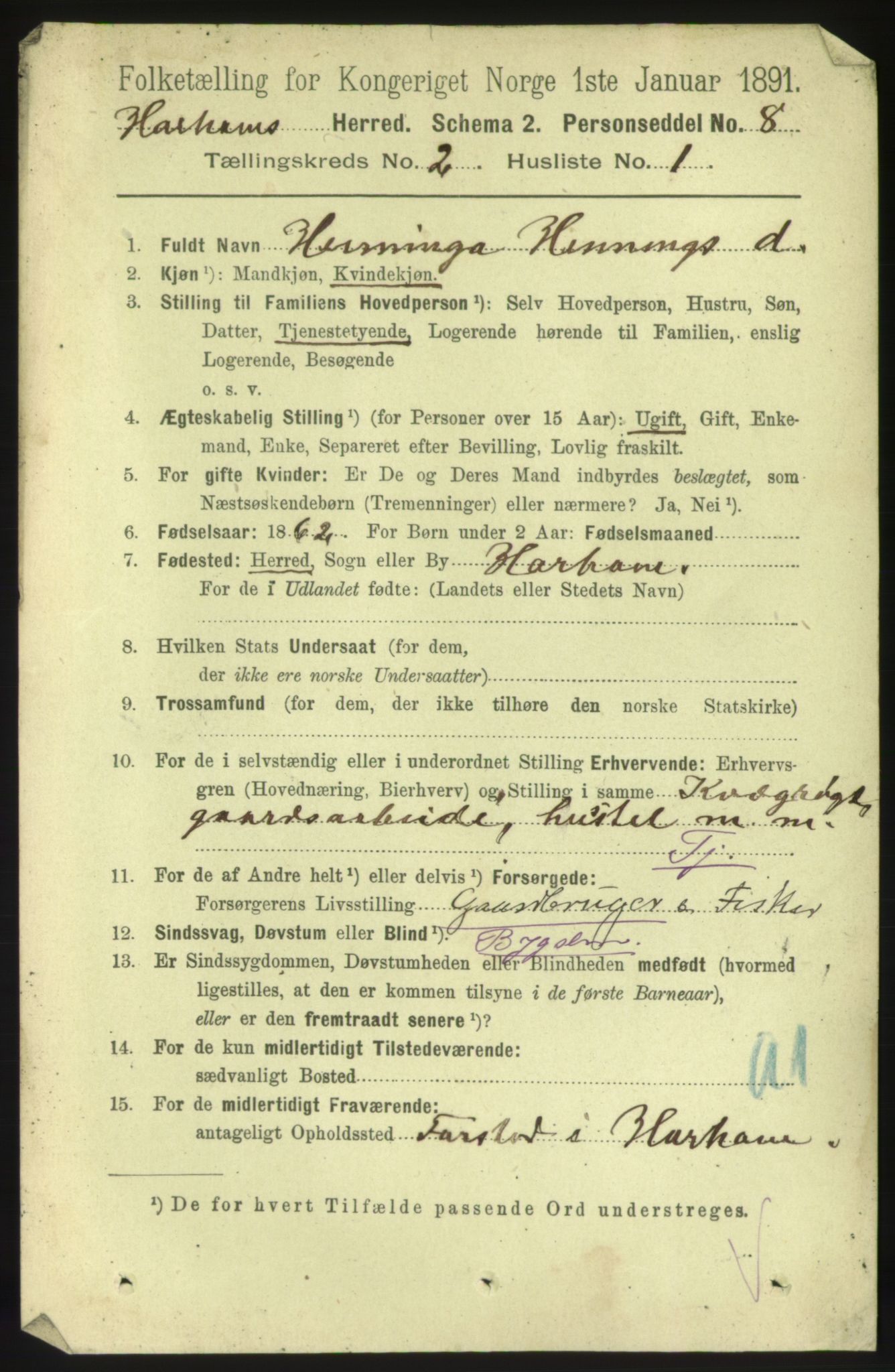 RA, 1891 census for 1534 Haram, 1891, p. 623