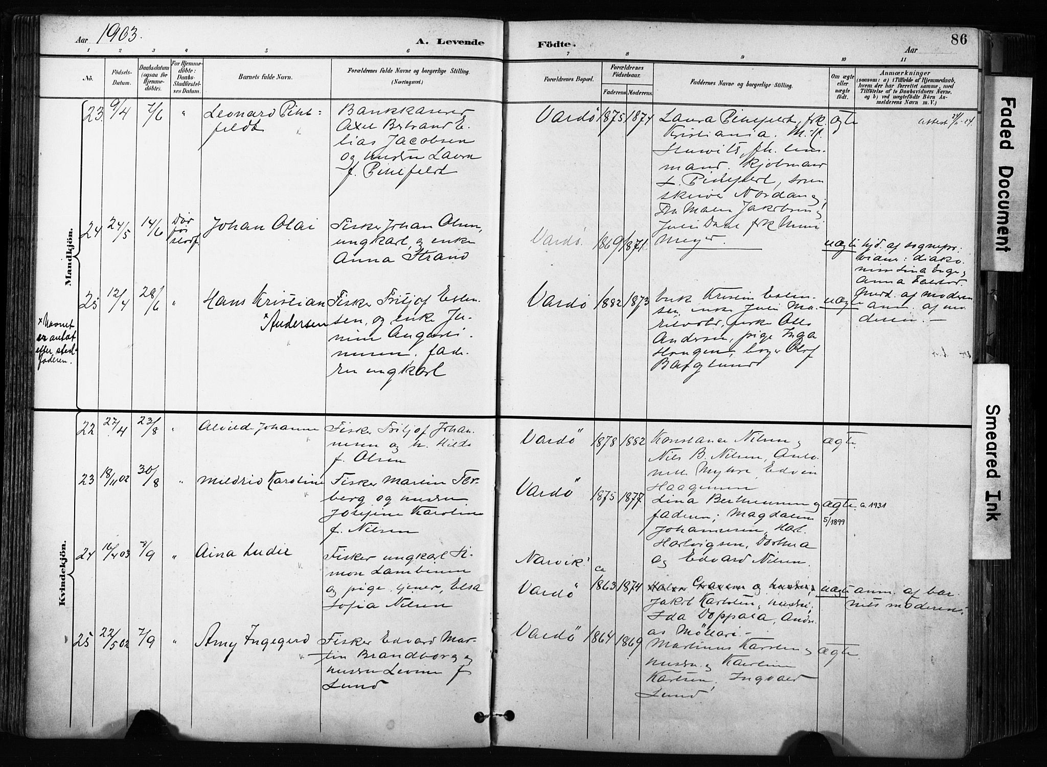 Vardø sokneprestkontor, SATØ/S-1332/H/Ha/L0010kirke: Parish register (official) no. 10, 1895-1907, p. 86
