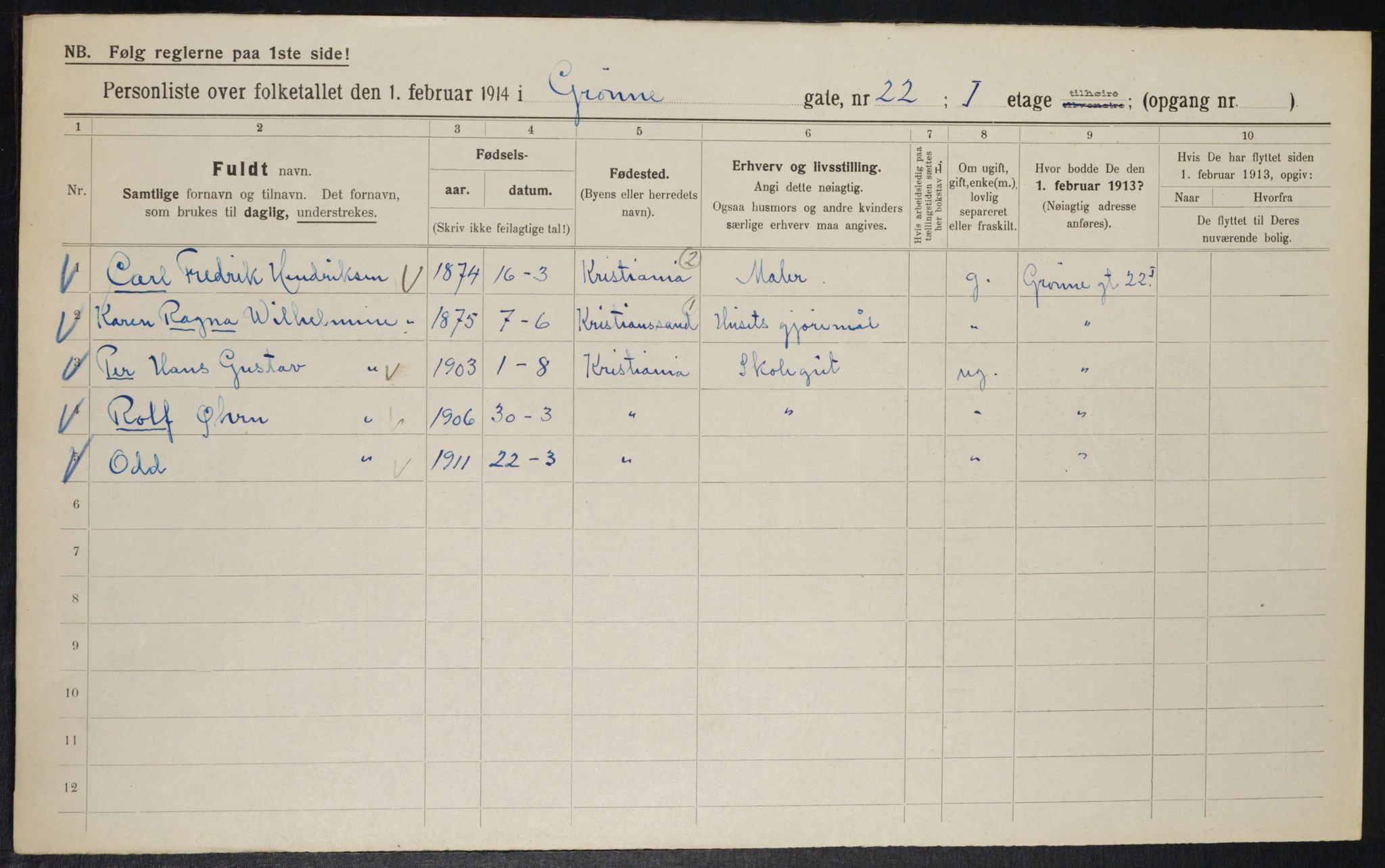 OBA, Municipal Census 1914 for Kristiania, 1914, p. 32508