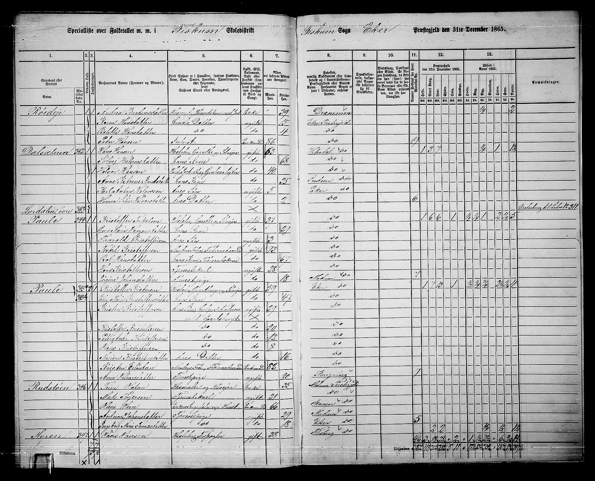 RA, 1865 census for Eiker, 1865, p. 529